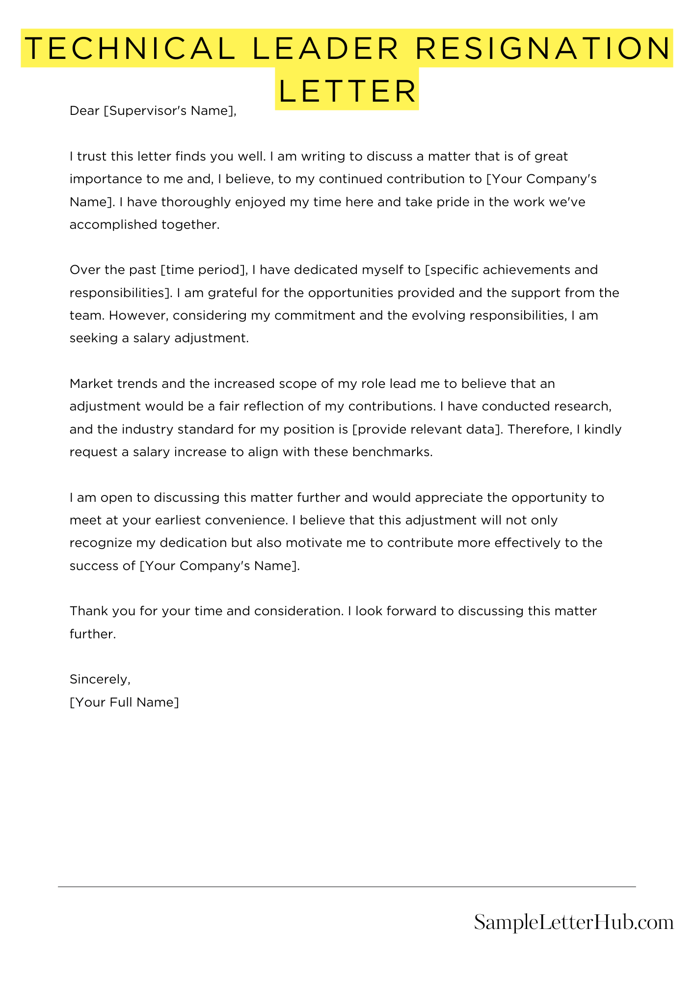 Technical Leader Resignation Letter