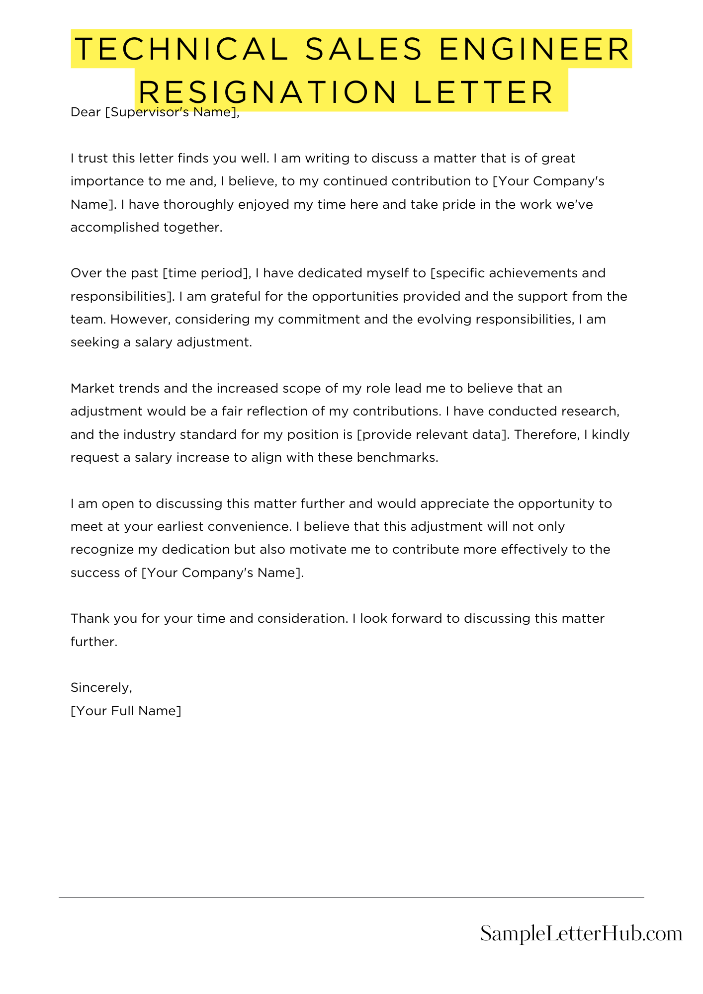 Technical Sales Engineer Resignation Letter 