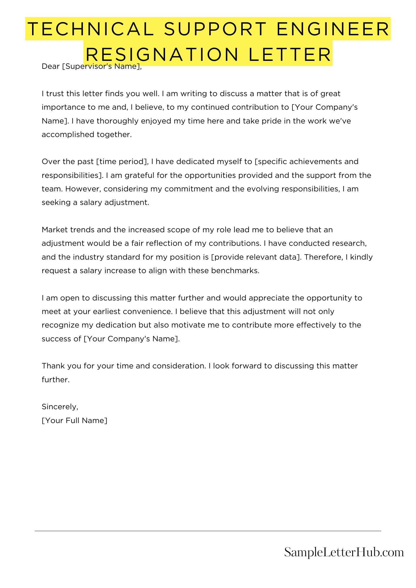 Technical Support Engineer Resignation Letter