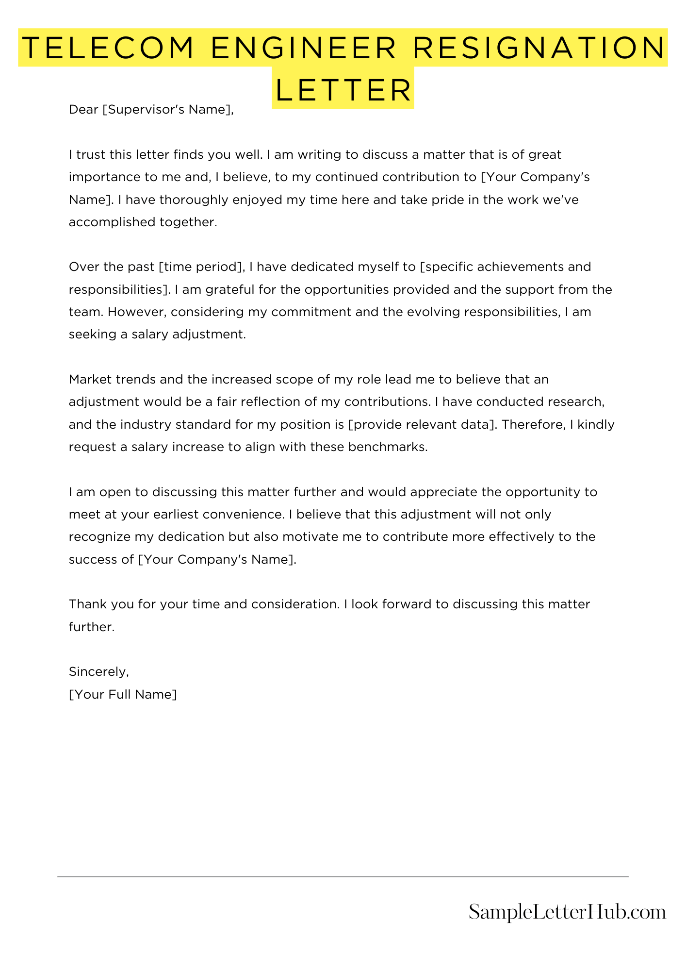 Telecom Engineer Resignation Letter