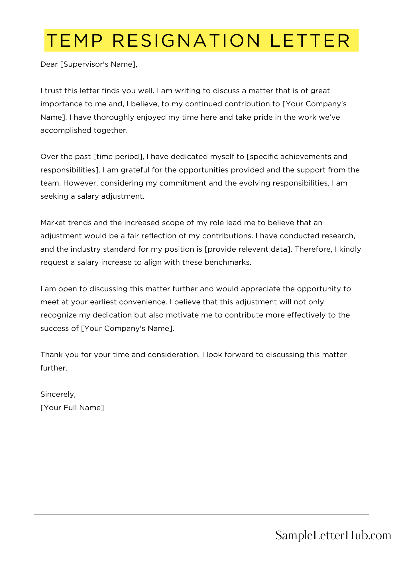 Temp Resignation Letter 