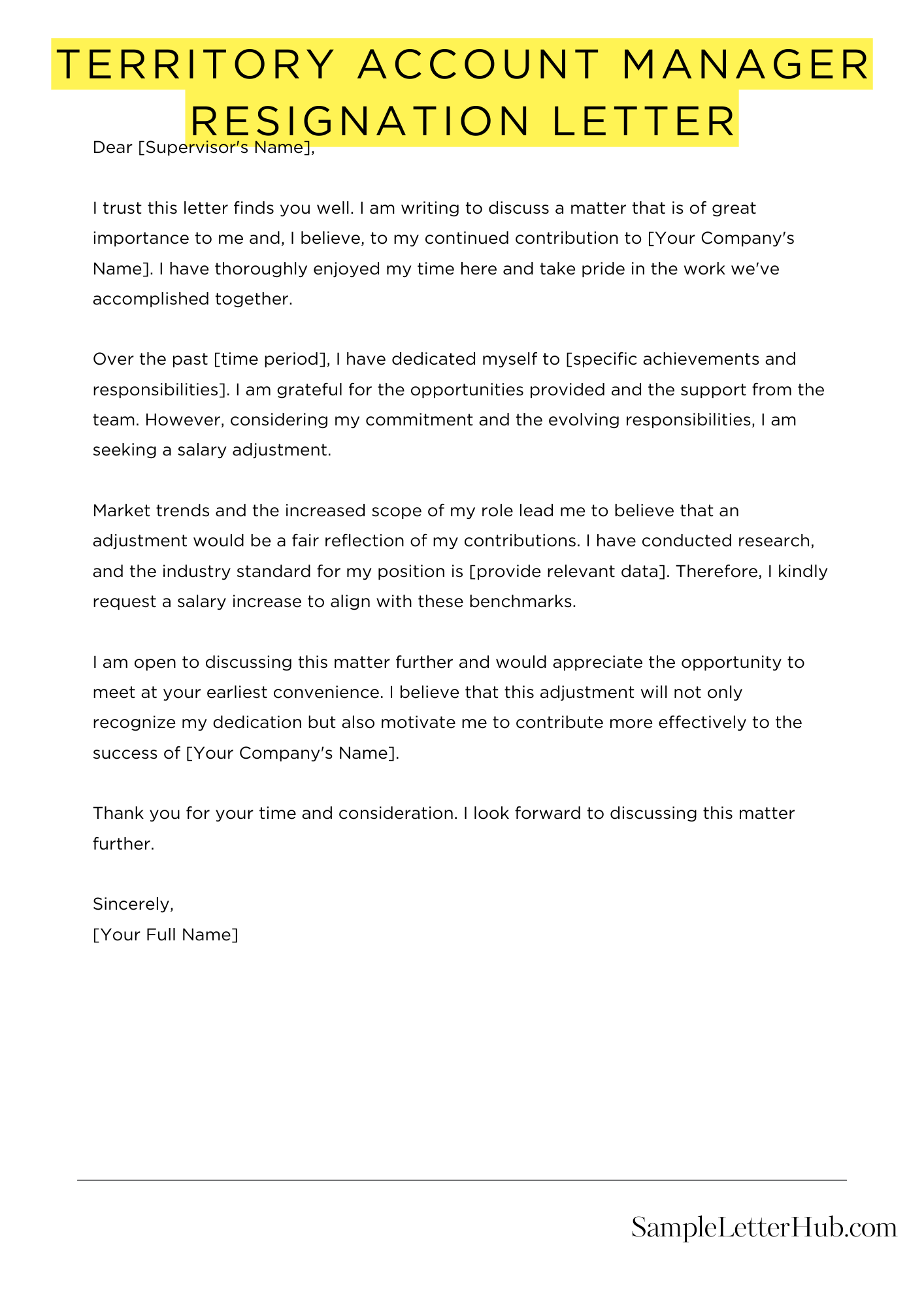 Territory Account Manager Resignation Letter