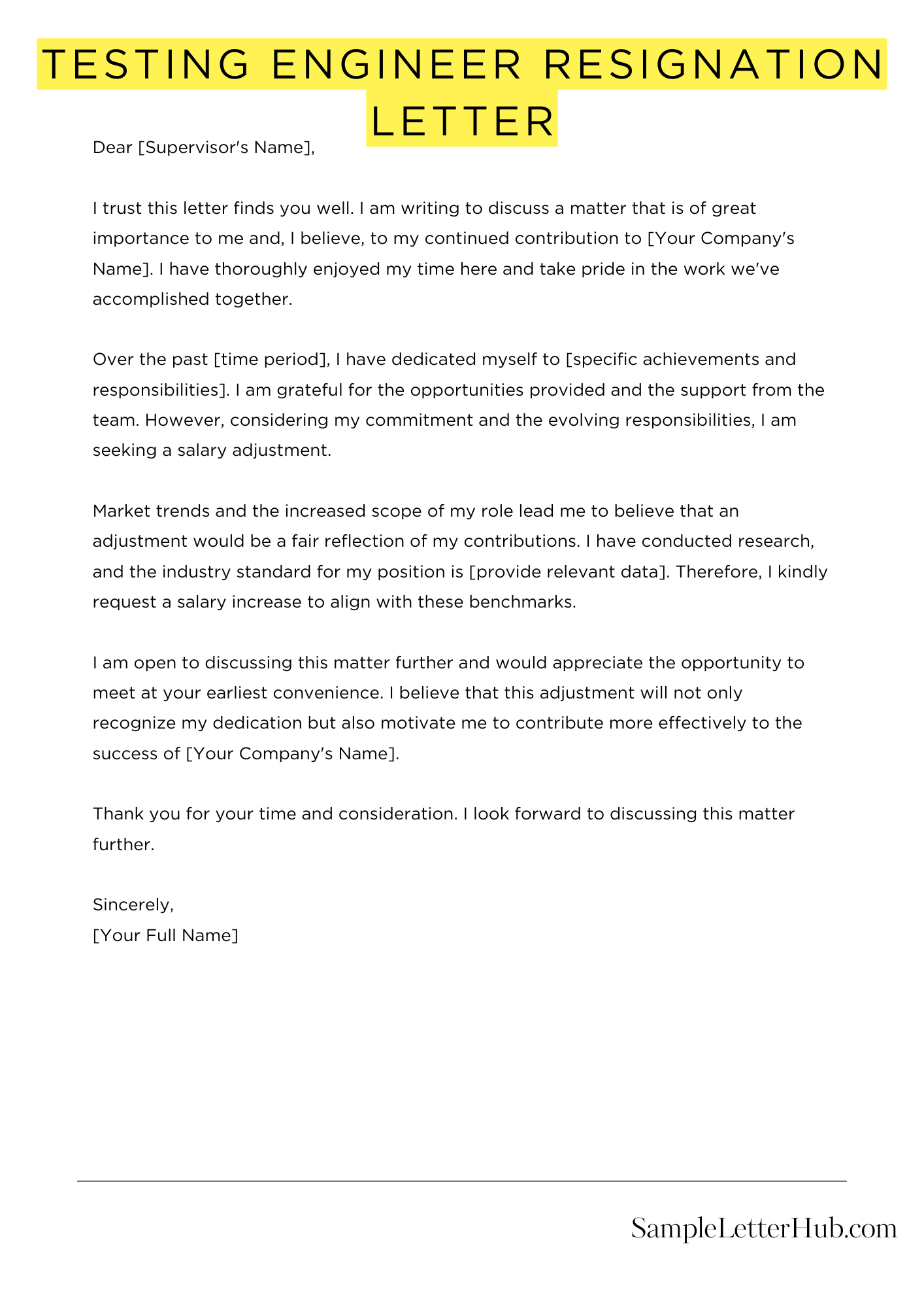 Testing Engineer Resignation Letter