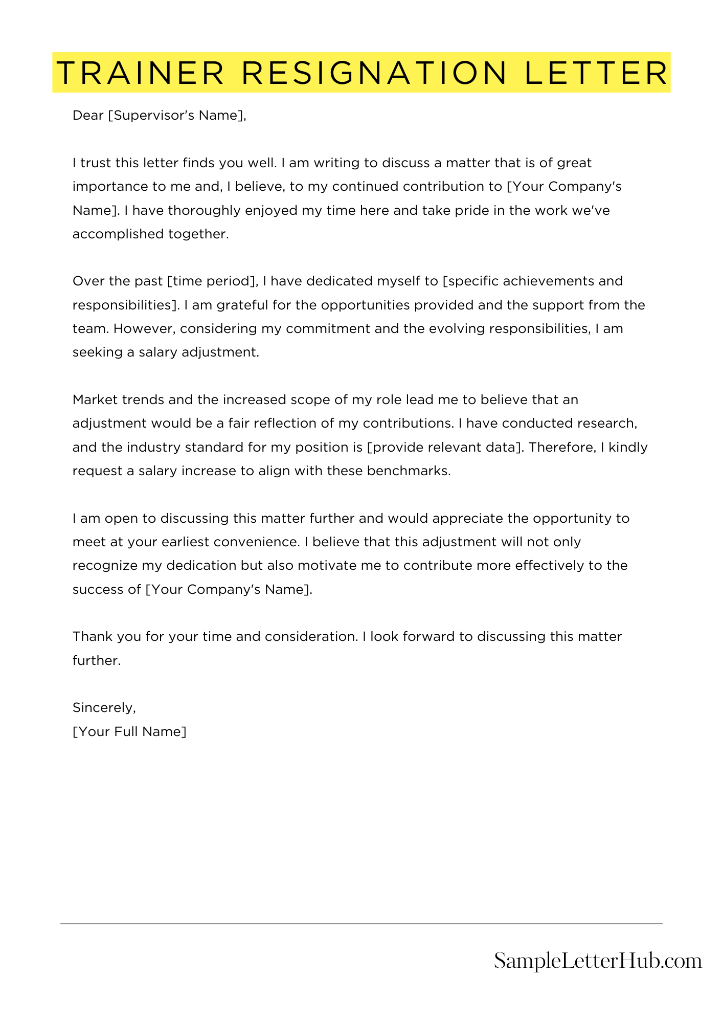 Trainer Resignation Letter