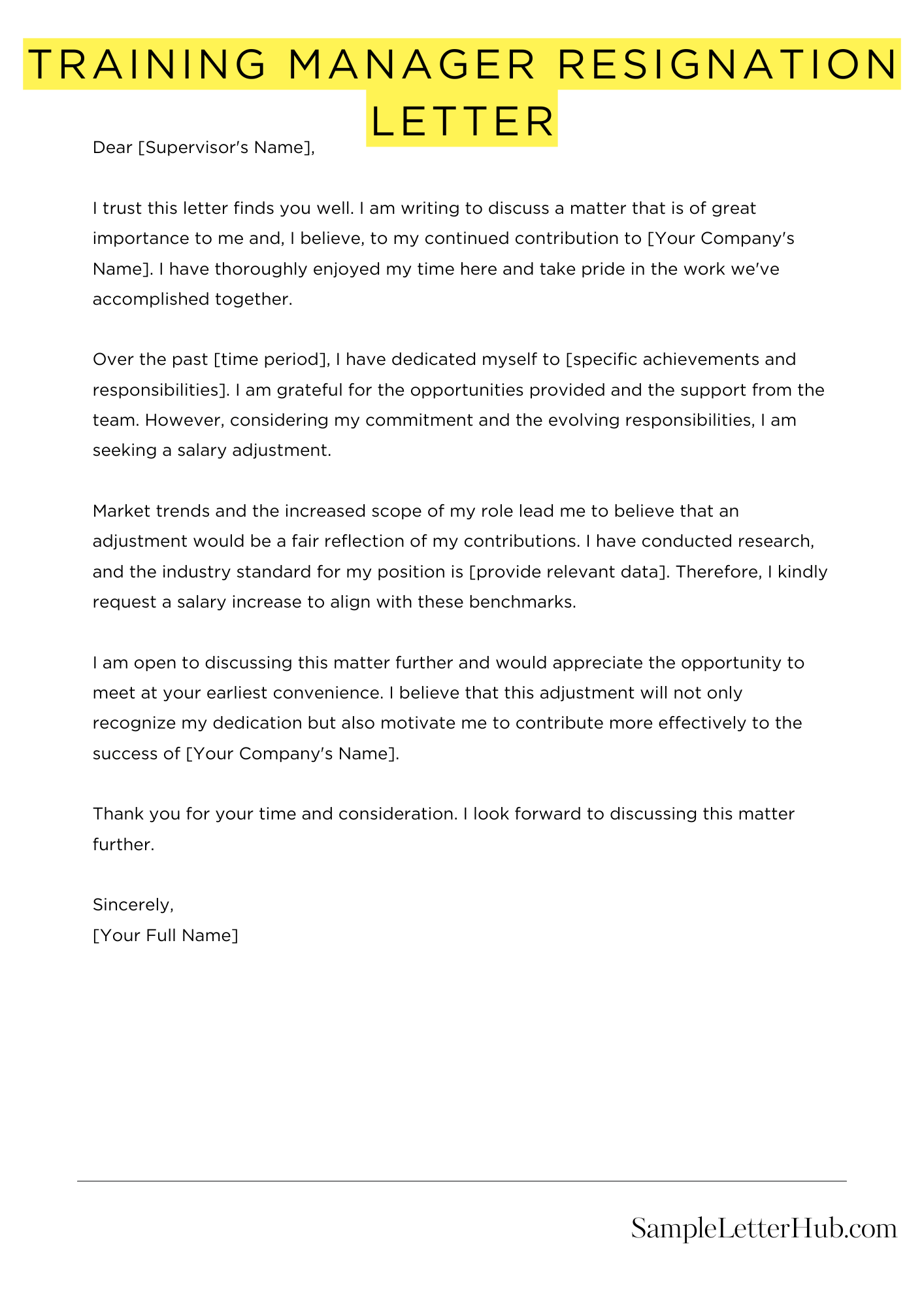 Training Manager Resignation Letter