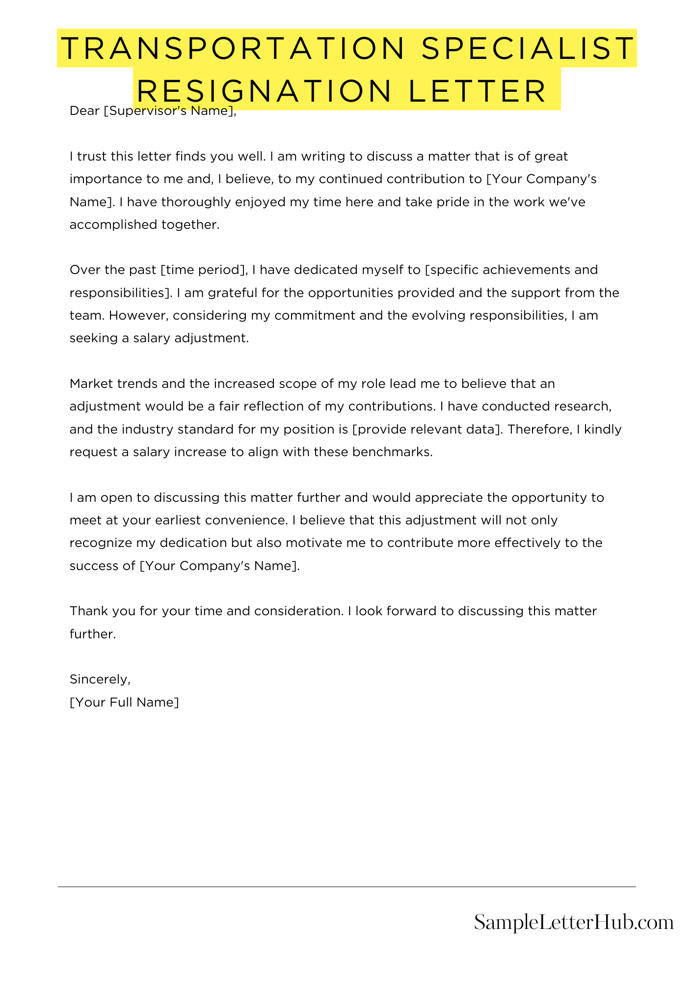 Transportation Specialist Resignation Letter 