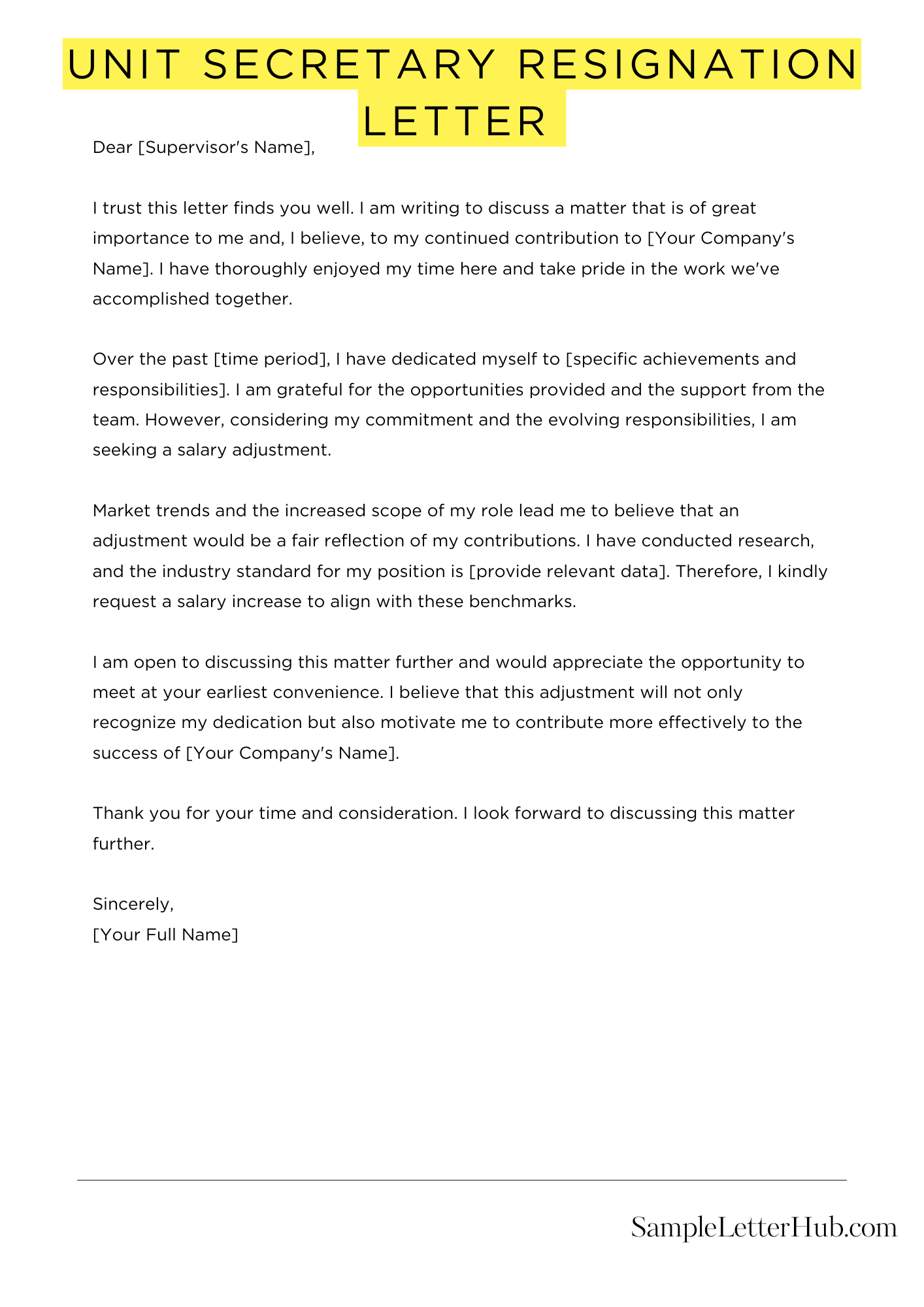 Unit Secretary Resignation Letter 