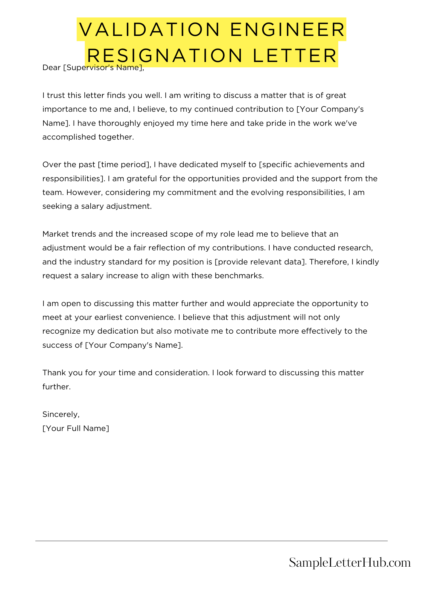 Validation Engineer Resignation Letter