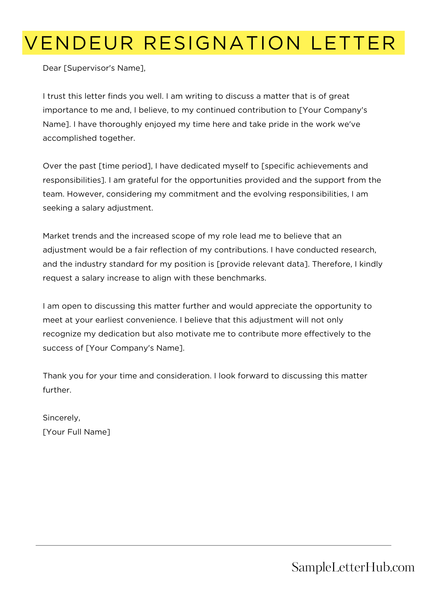 Vendeur Resignation Letter 