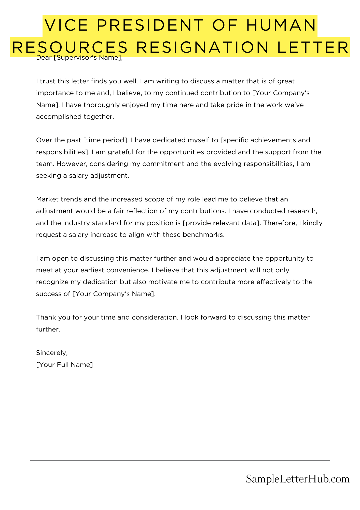 Vice President Of Human Resources Resignation Letter