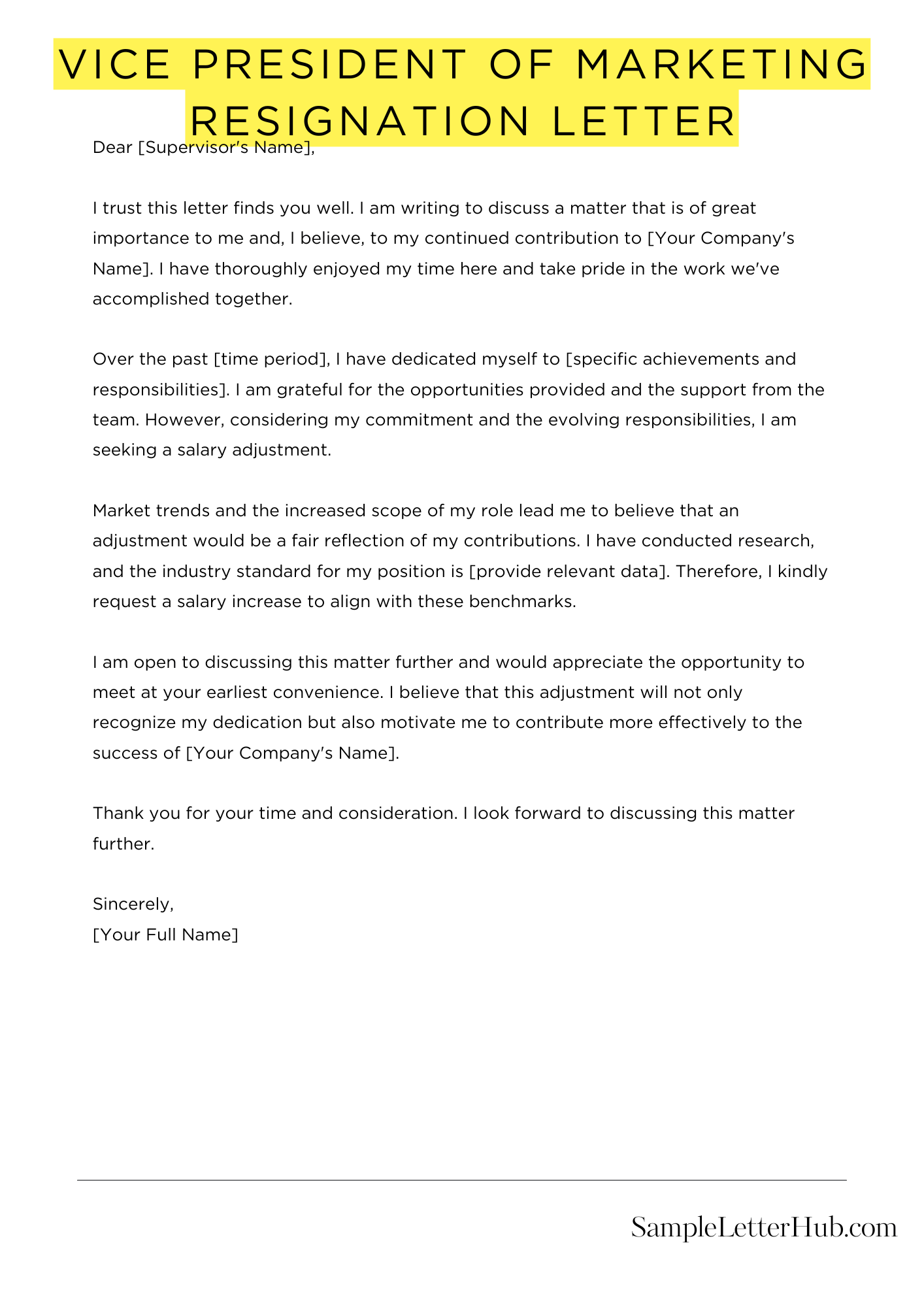 Vice President Of Marketing Resignation Letter