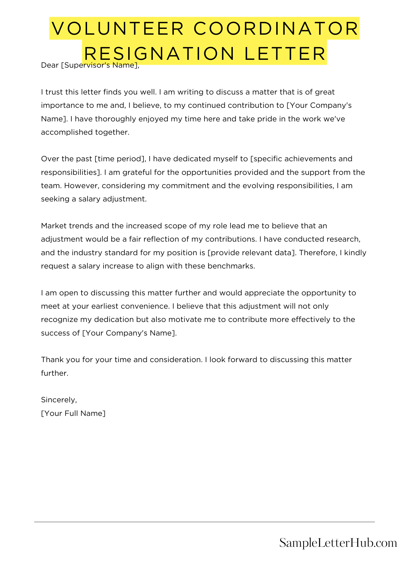 Volunteer Coordinator Resignation Letter