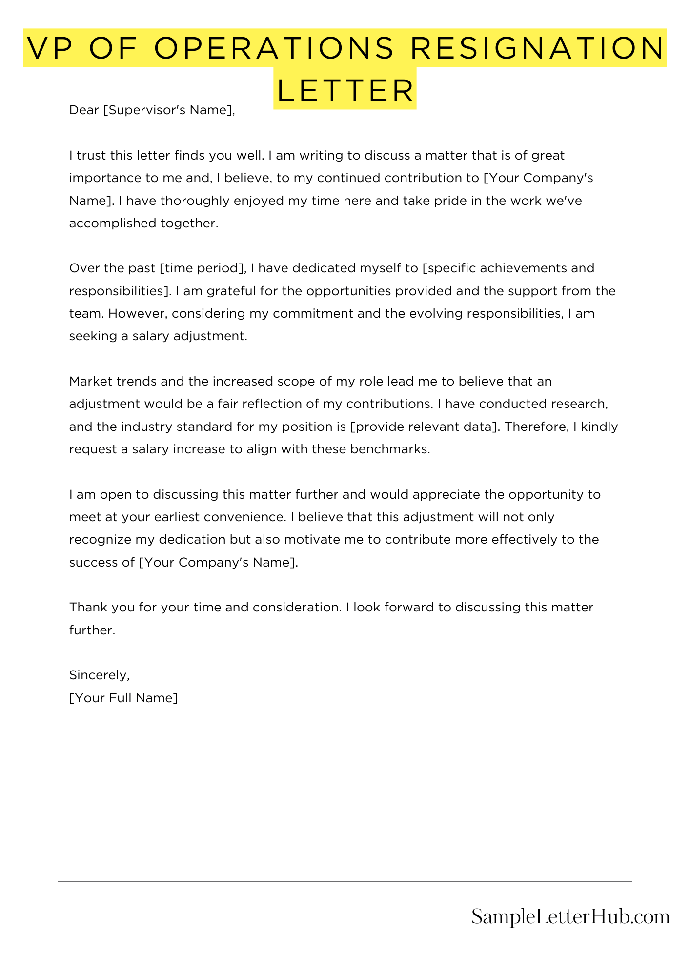 Vp Of Operations Resignation Letter