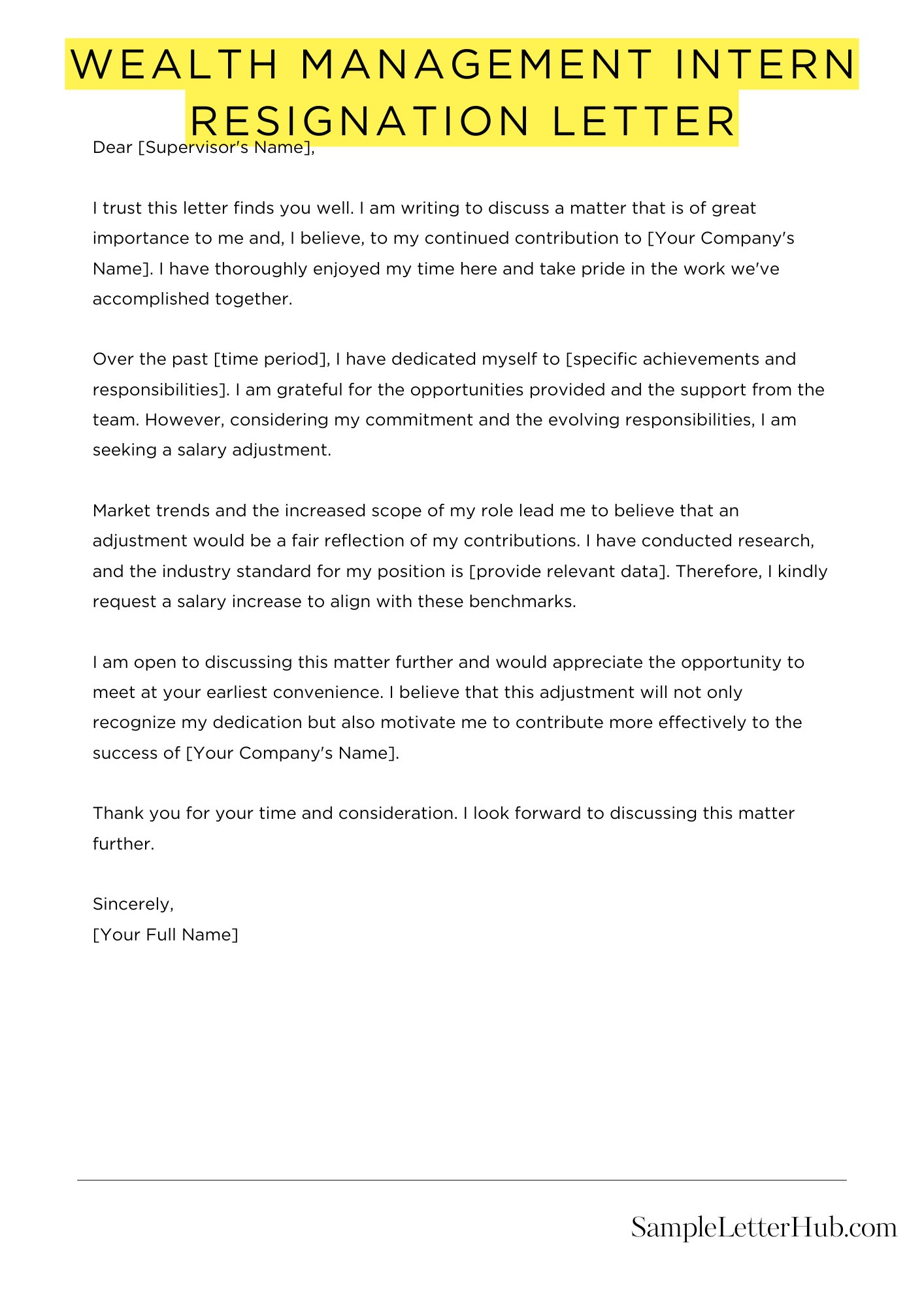 Wealth Management Intern Resignation Letter