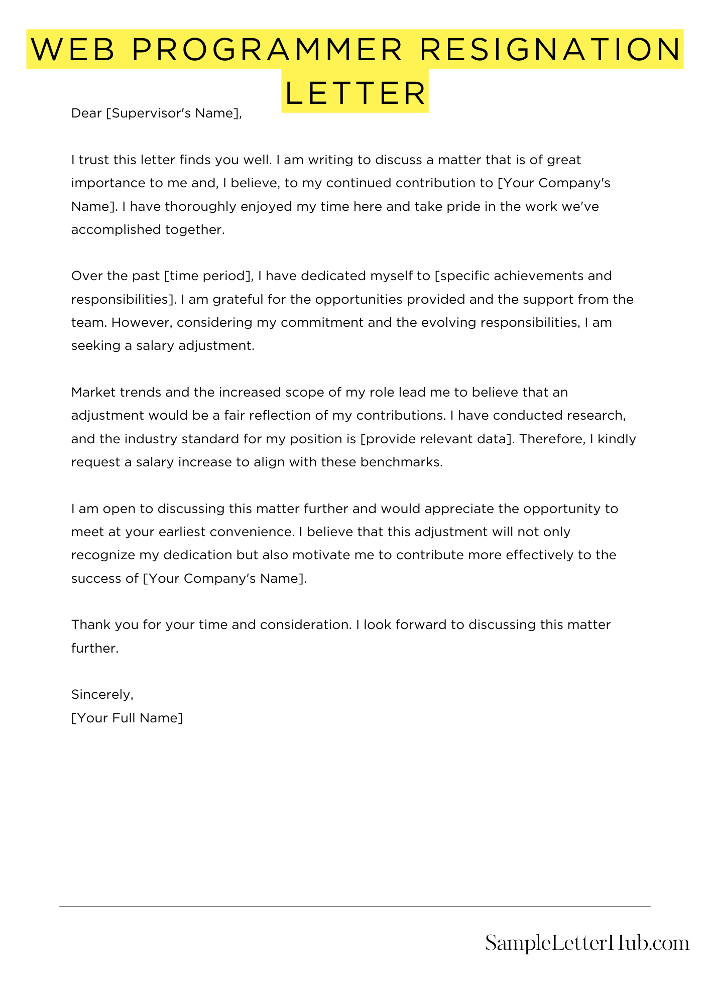 Web Programmer Resignation Letter