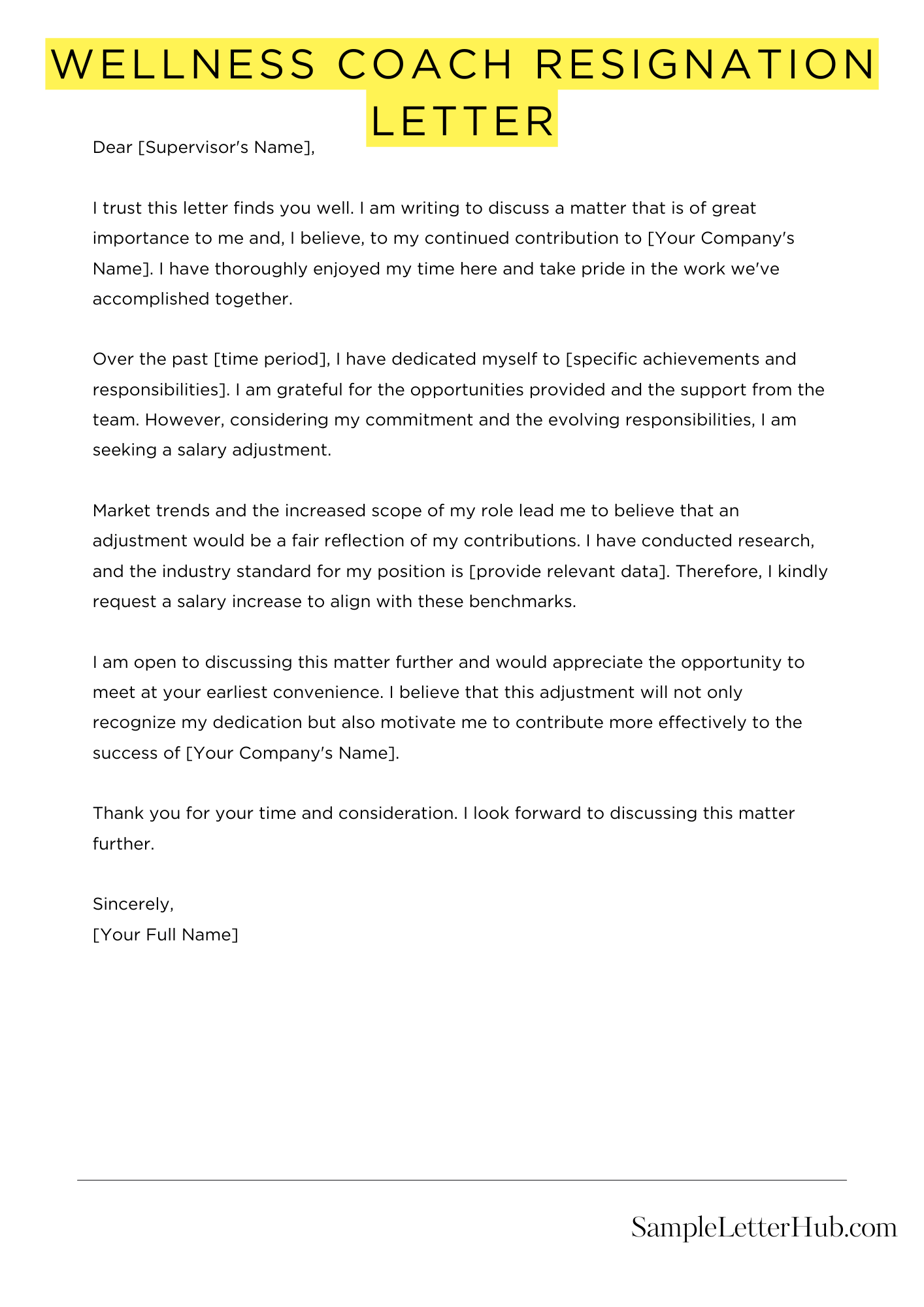 Wellness Coach Resignation Letter