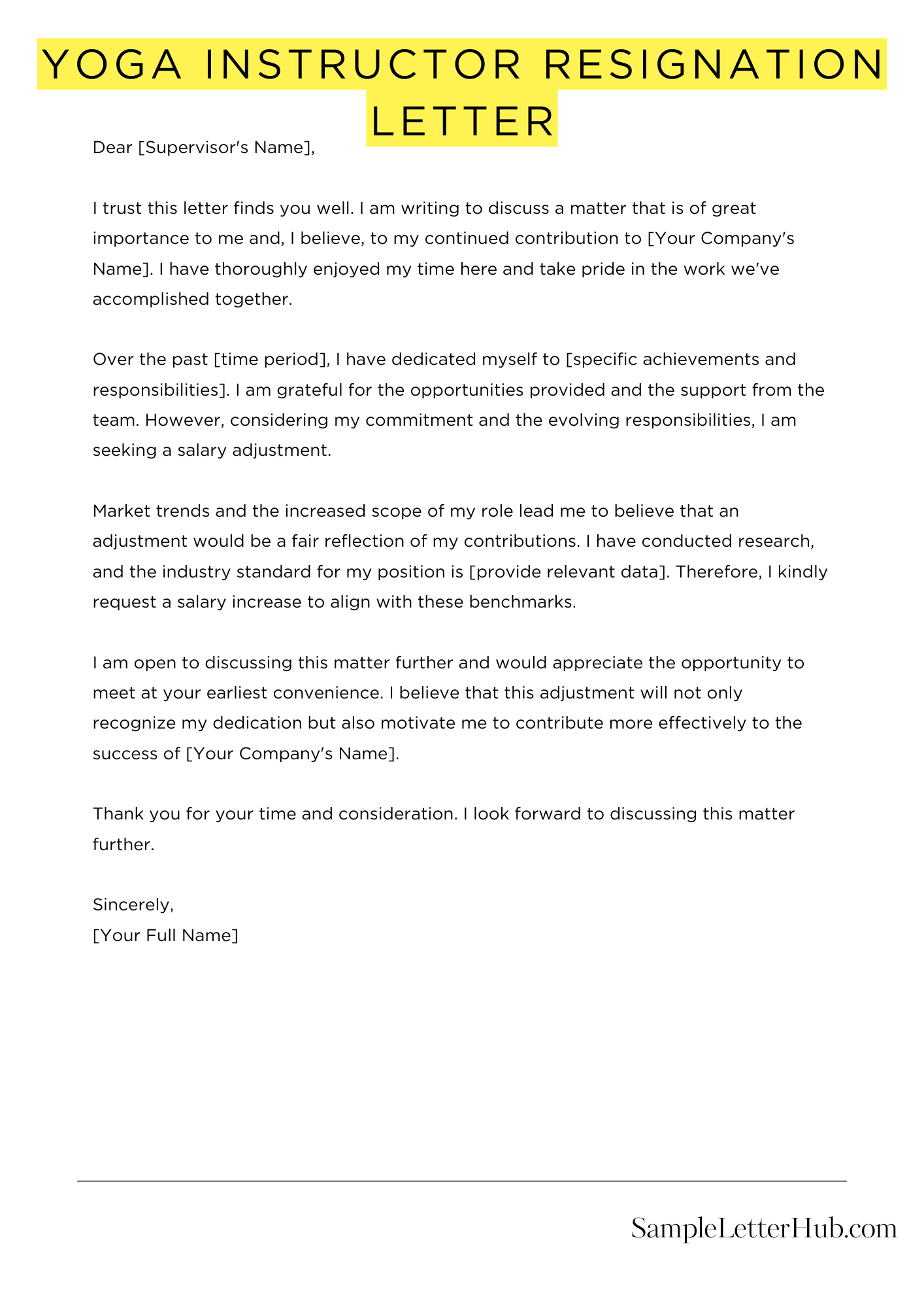 Yoga Instructor Resignation Letter