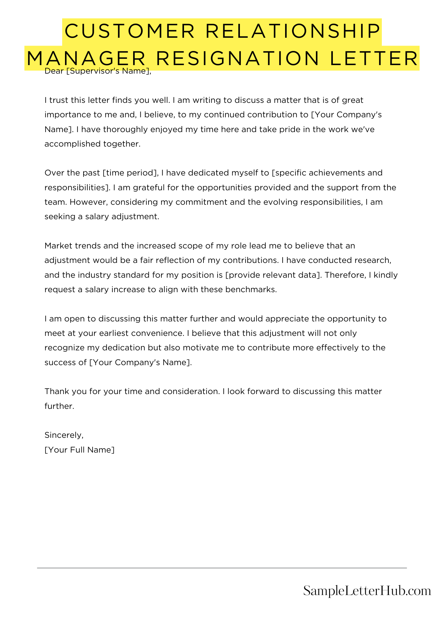 Customer Relationship Manager Resignation Letter