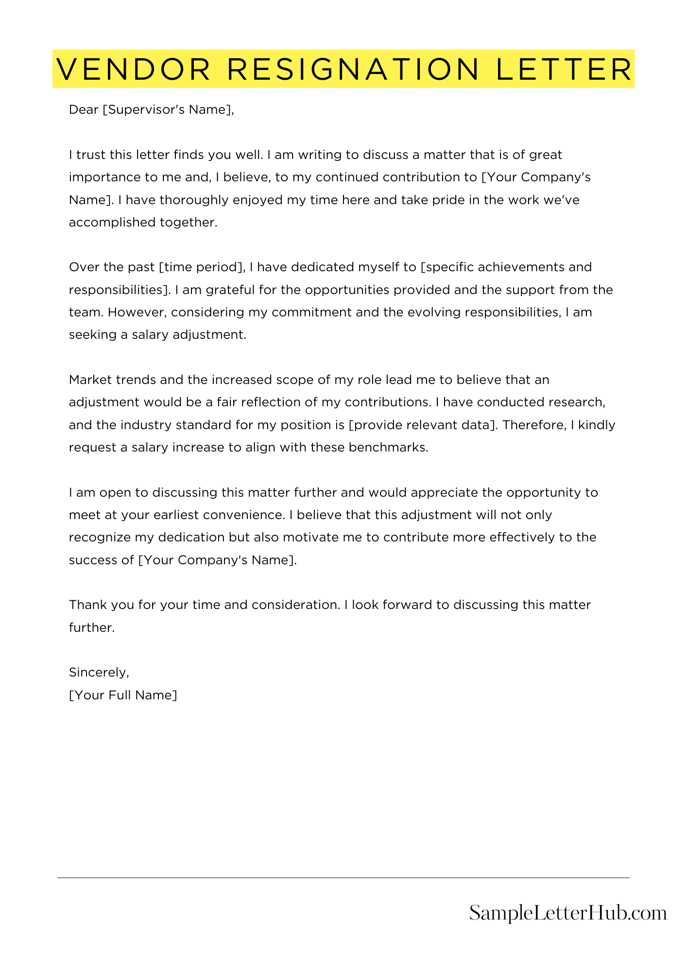 Vendor Resignation Letter