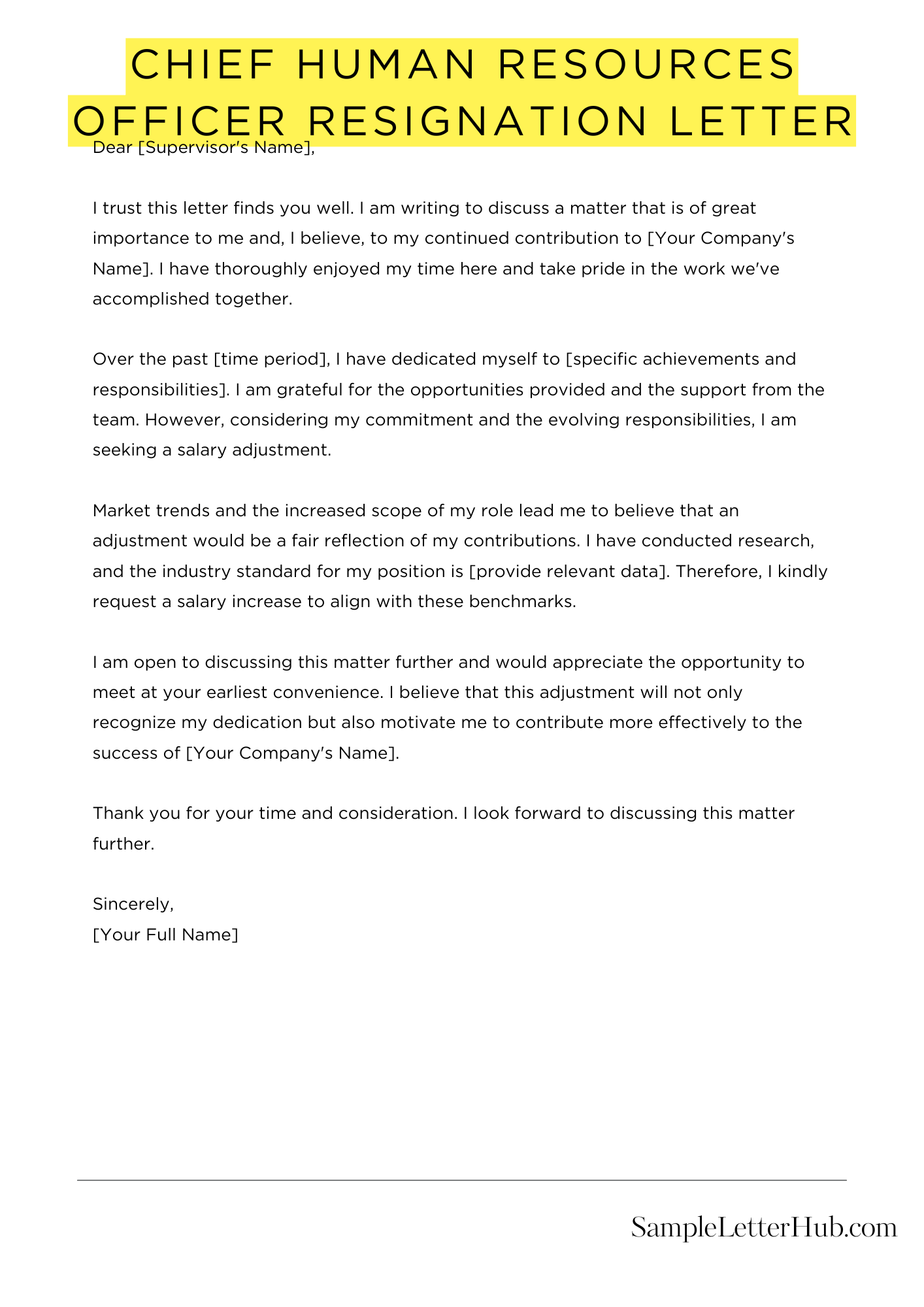 Chief Human Resources Officer Resignation Letter