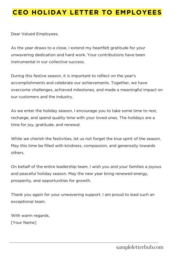 CEO Holiday Letter to Employees