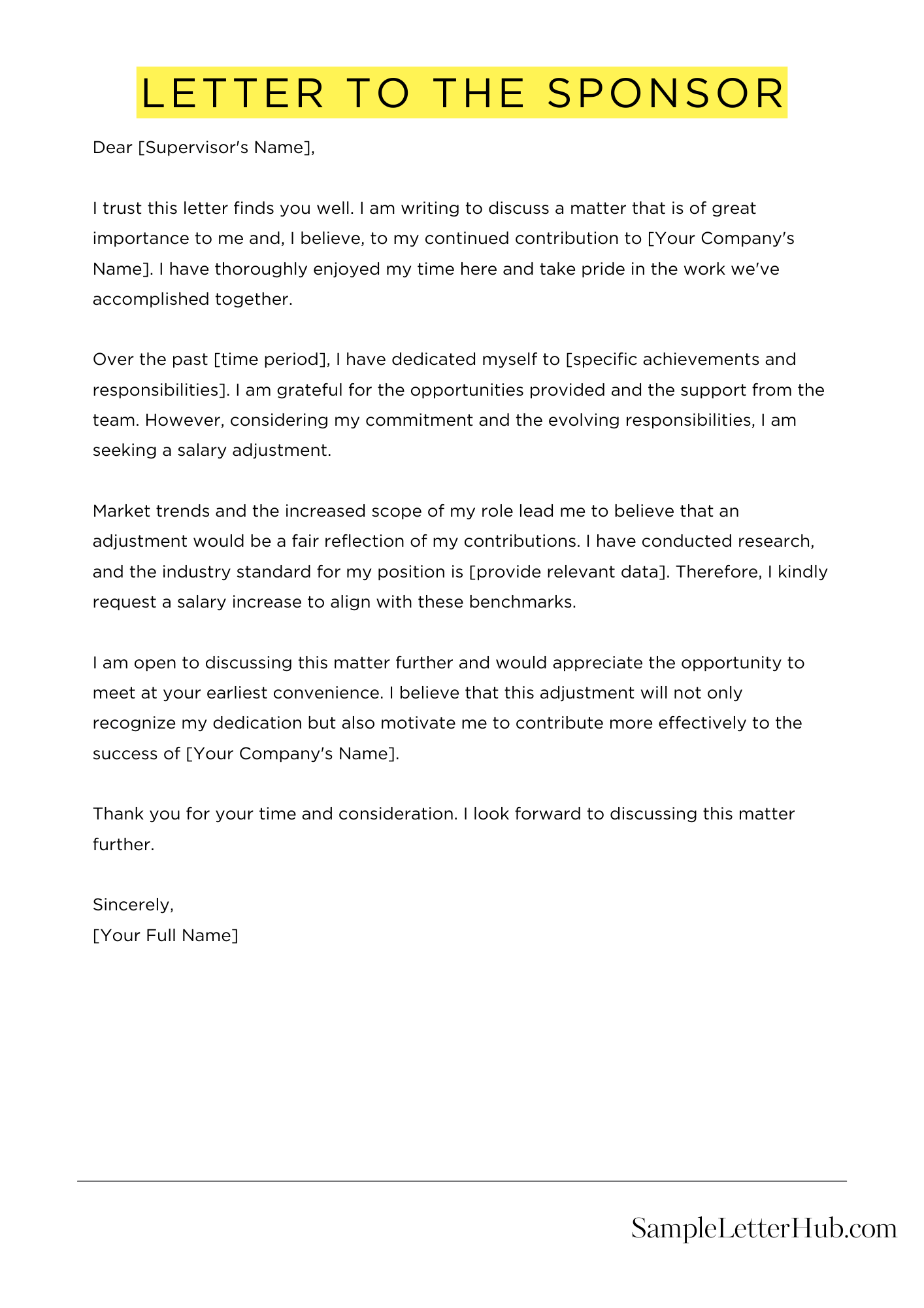 Letter To The Sponsor