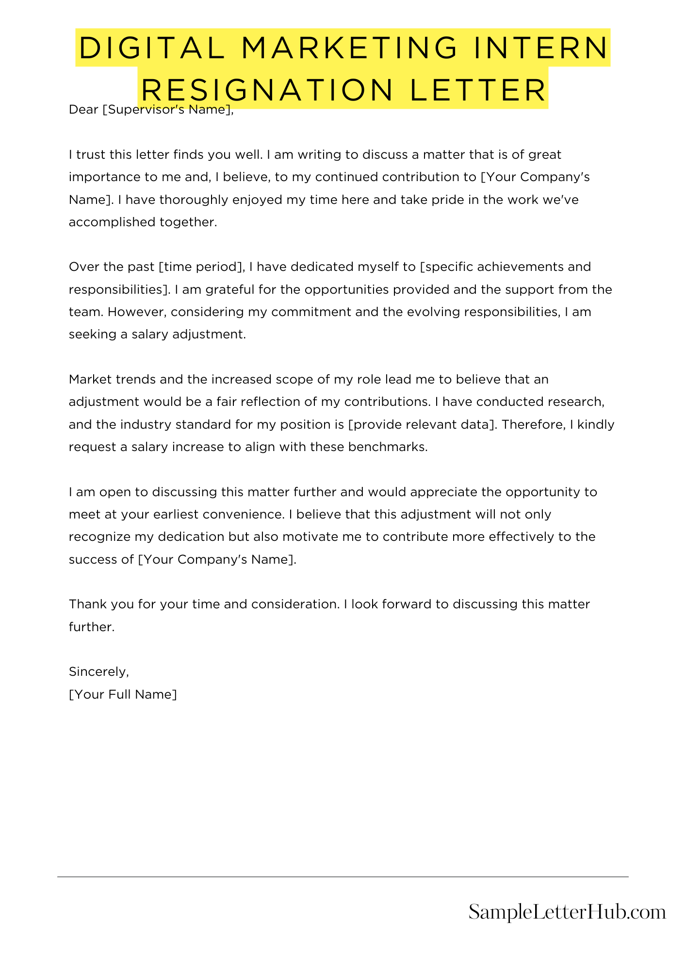 Digital Marketing Intern Resignation Letter