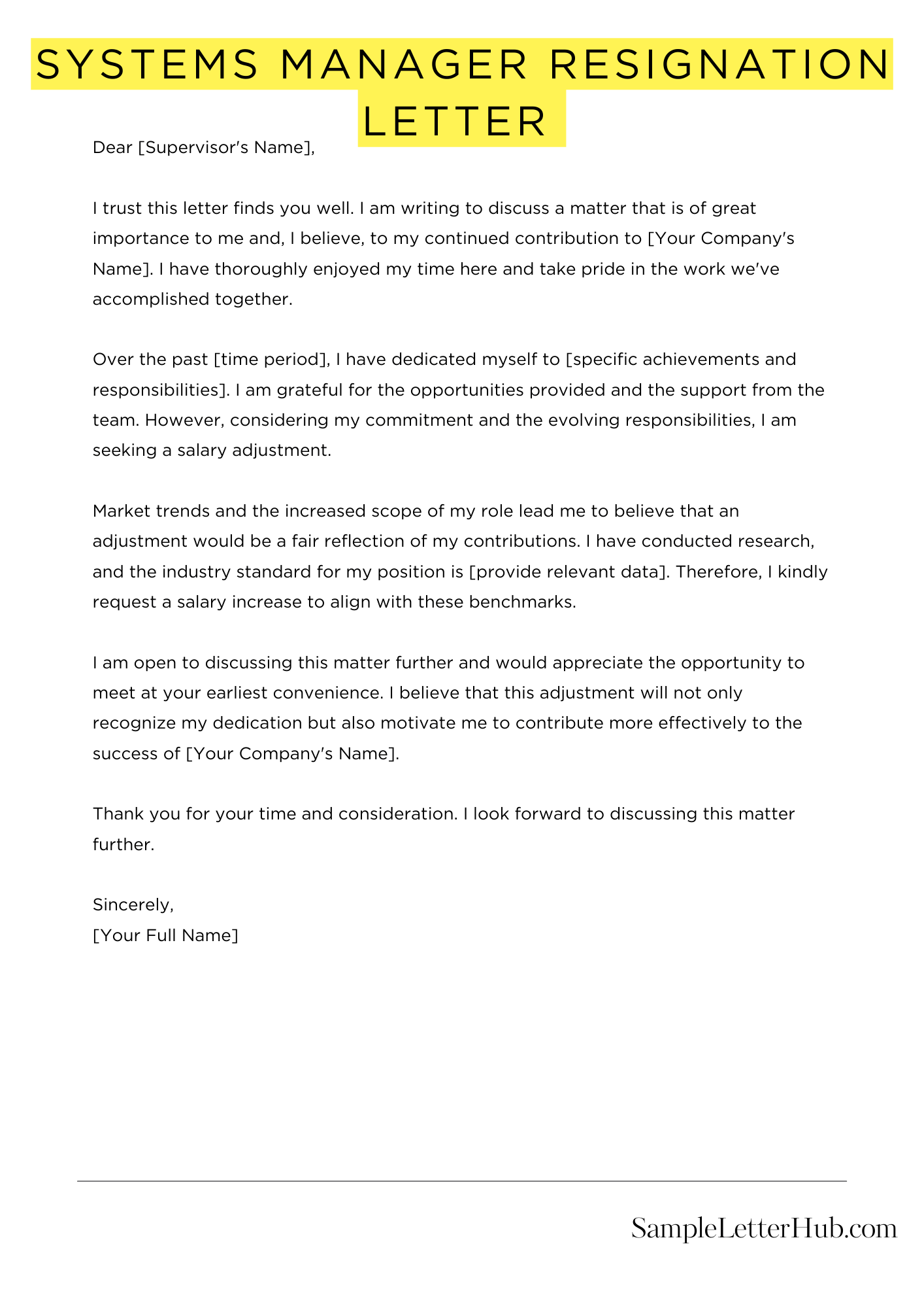 Systems Manager Resignation Letter 