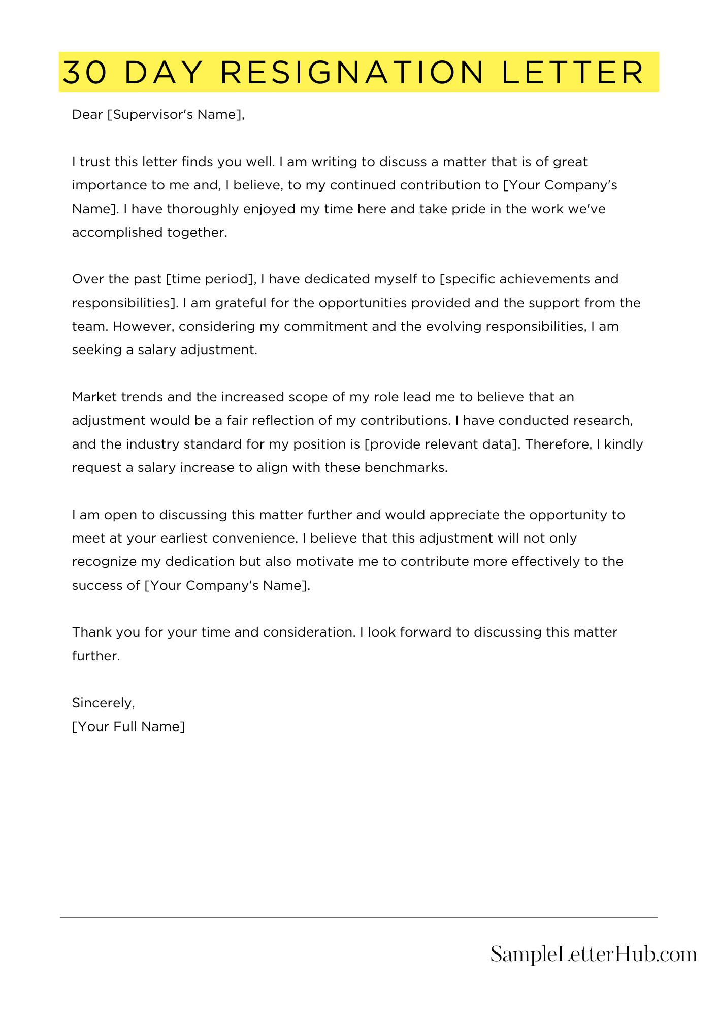 30 Day Resignation Letter 