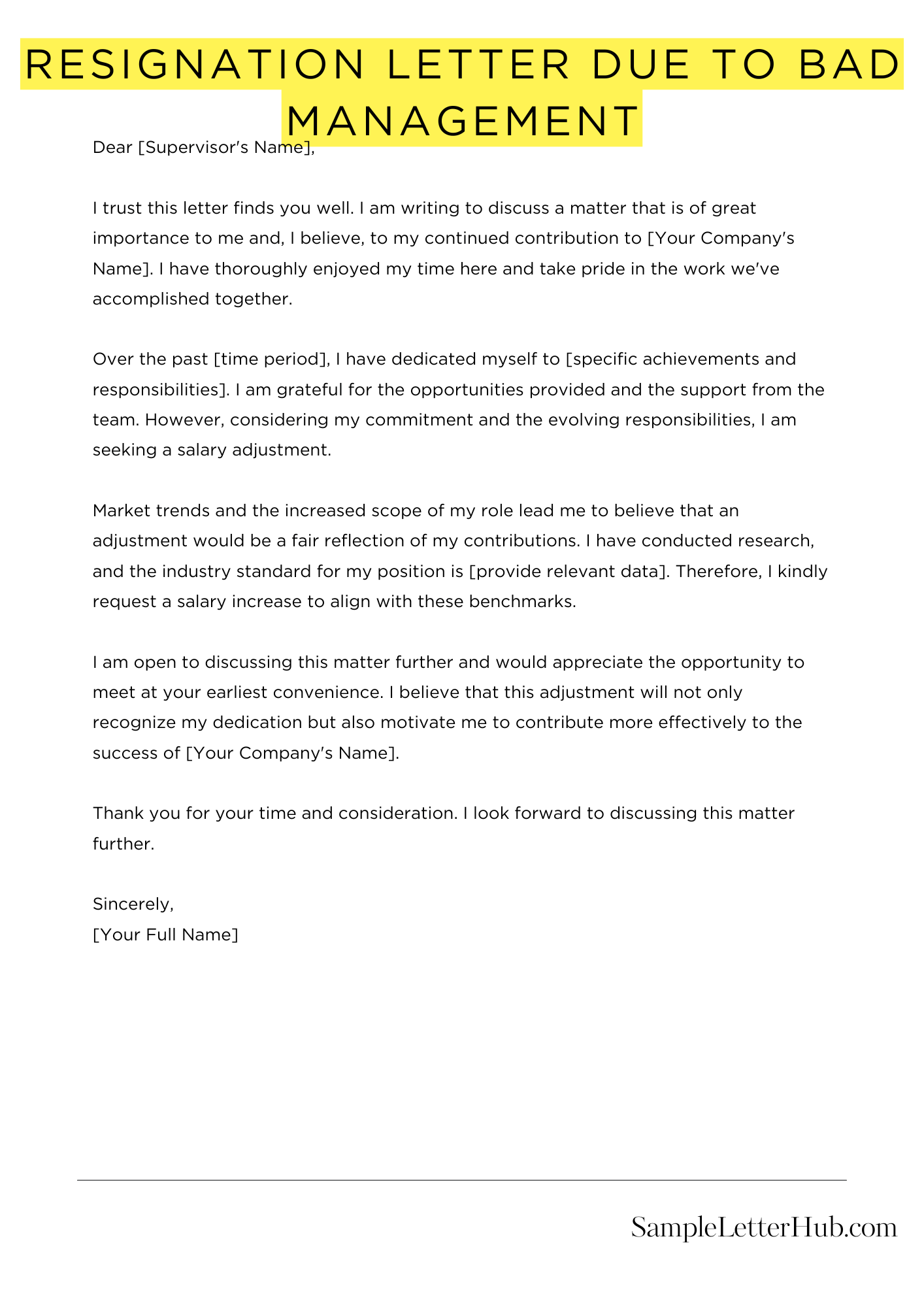 Resignation Letter Due To Bad Management