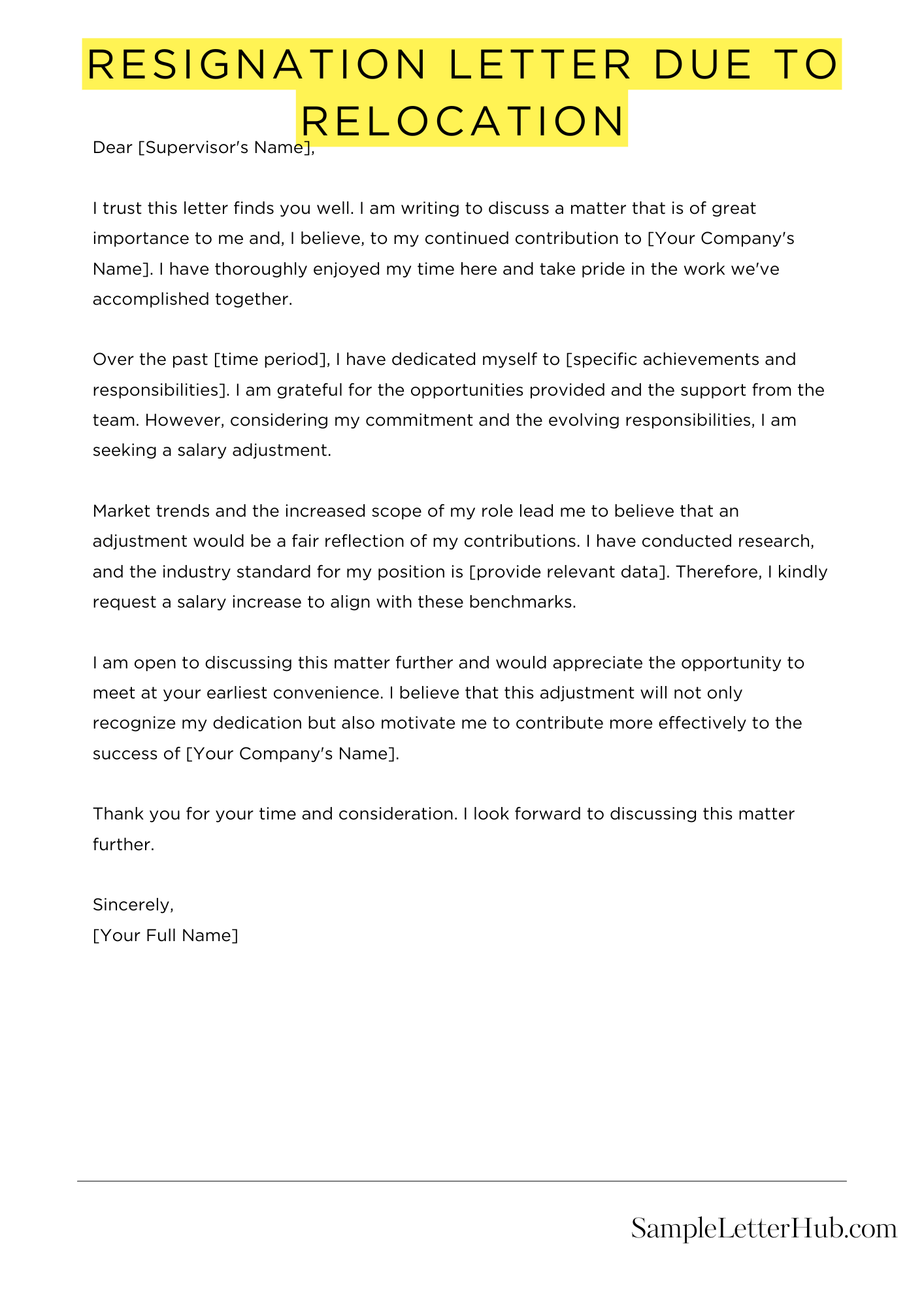 Resignation Letter Due To Relocation