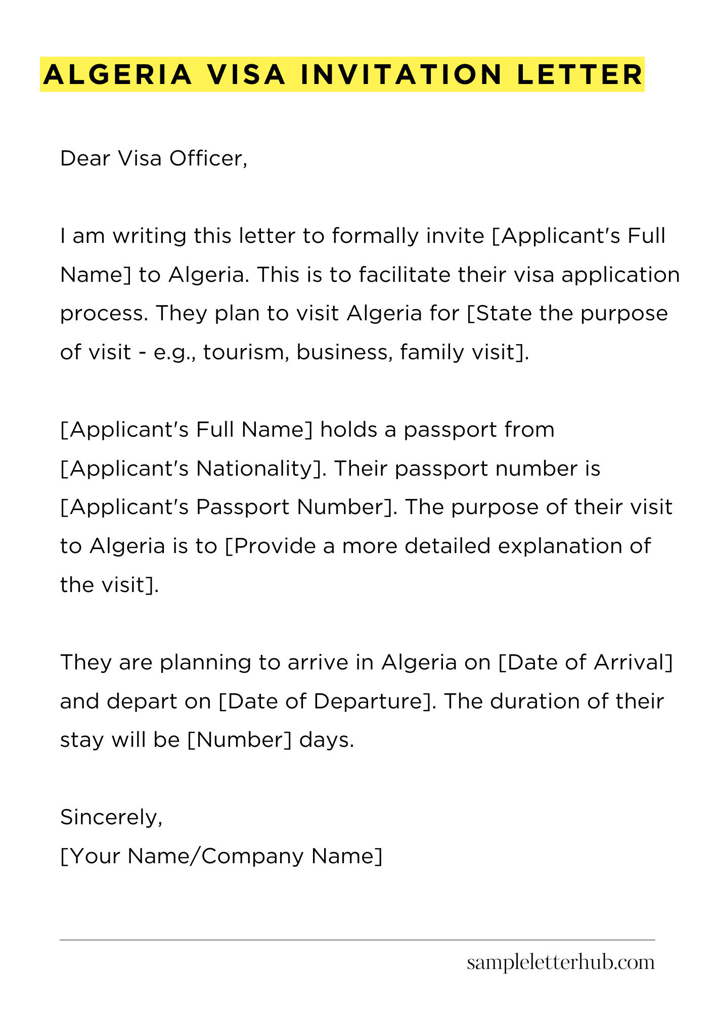 Algeria Visa Invitation Letter