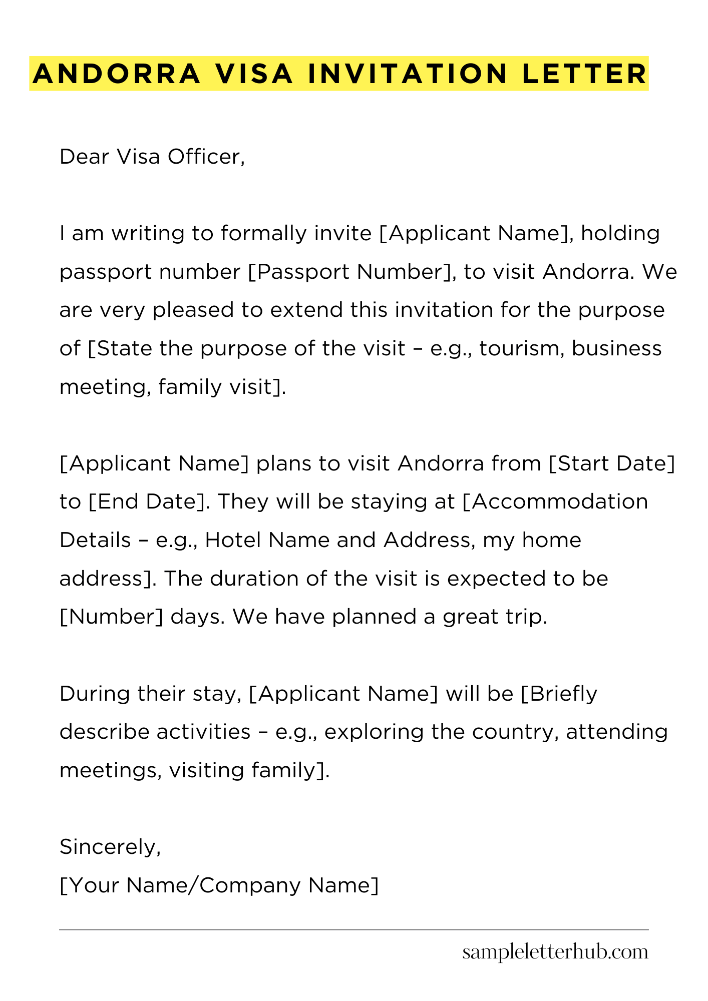 Andorra Visa Invitation Letter