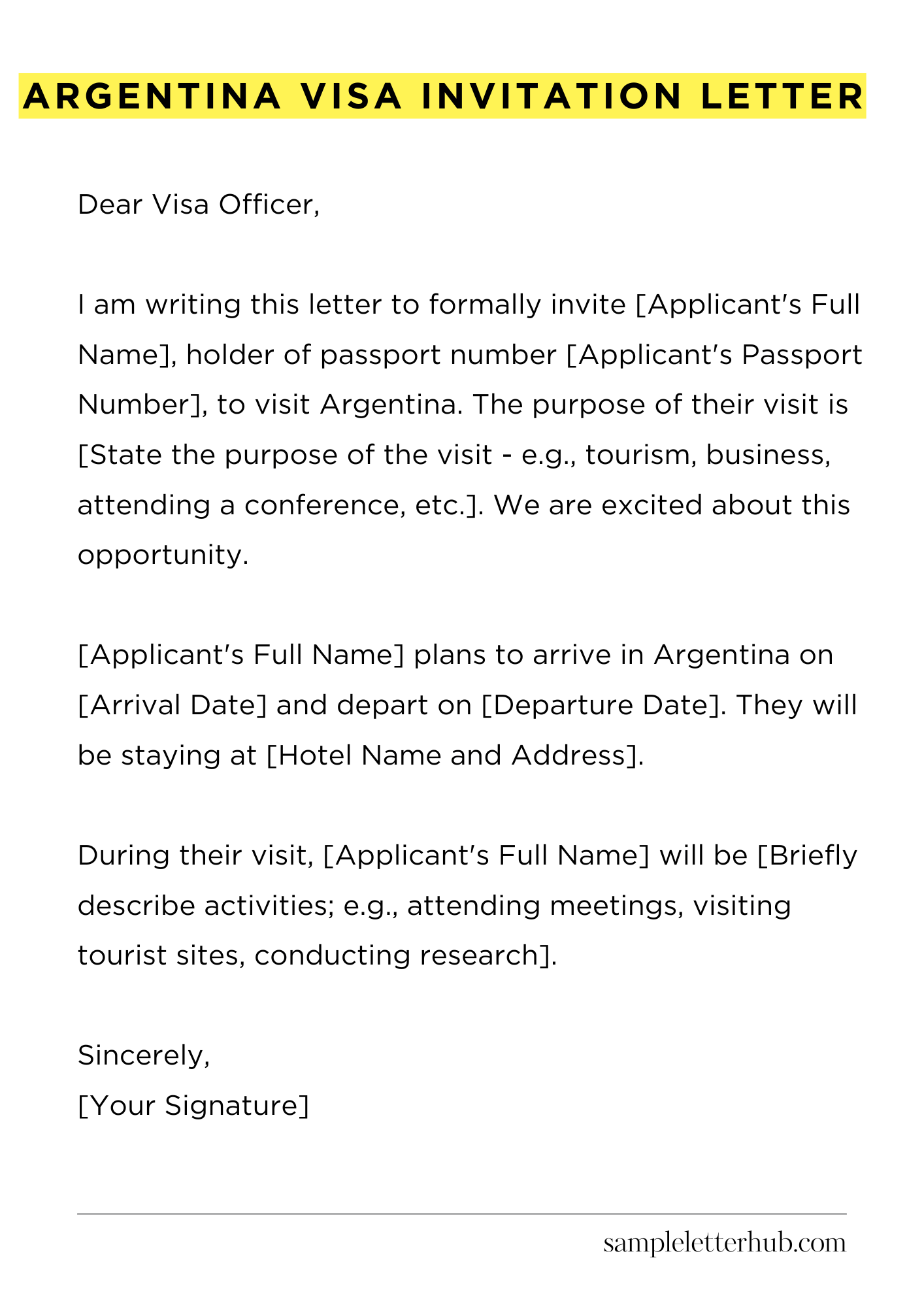 Argentina Visa Invitation Letter