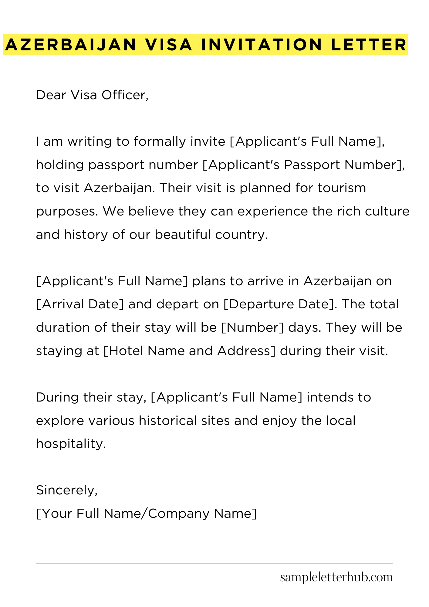 Azerbaijan Visa Invitation Letter