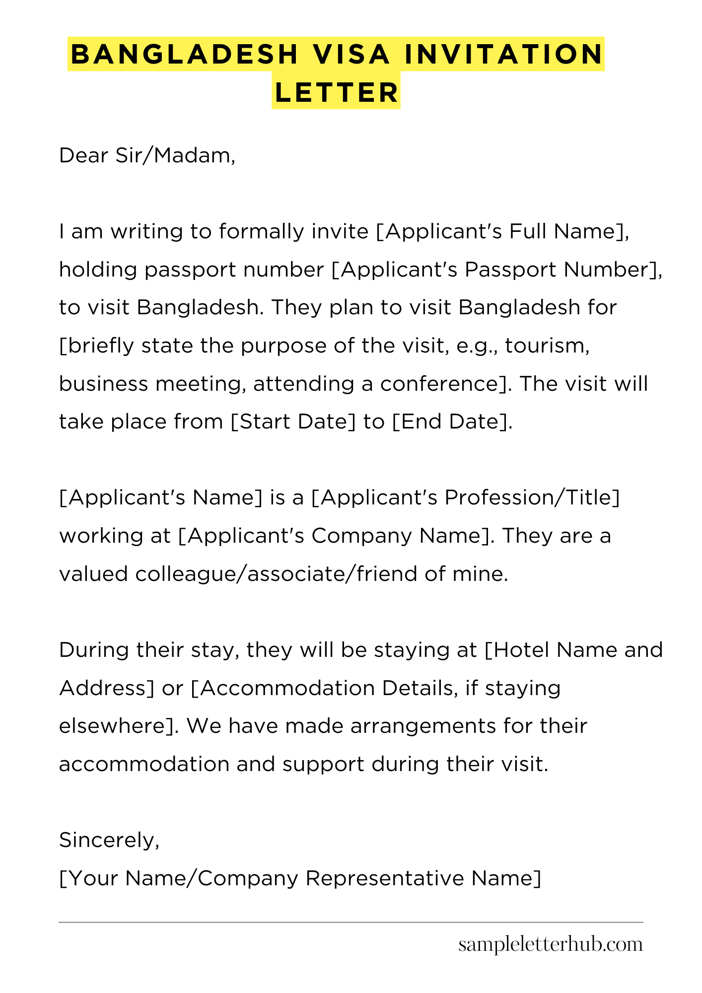 Bangladesh Visa Invitation Letter