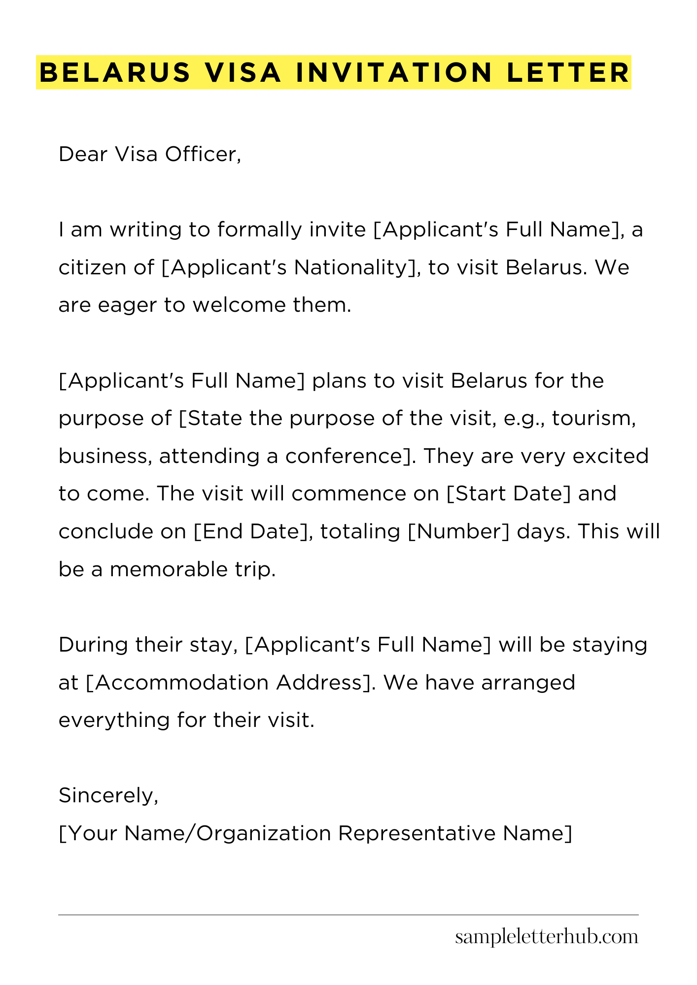 Belarus Visa Invitation Letter
