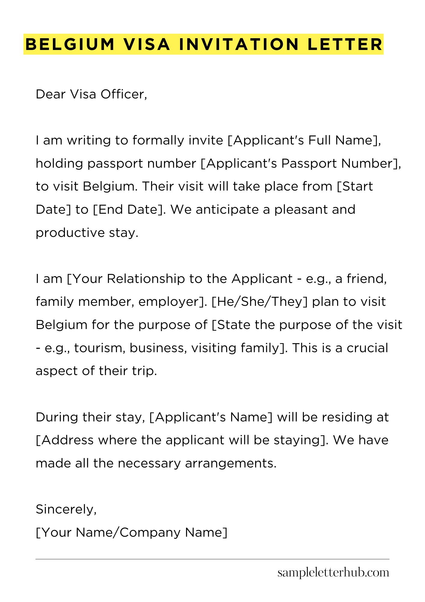 Belgium Visa Invitation Letter