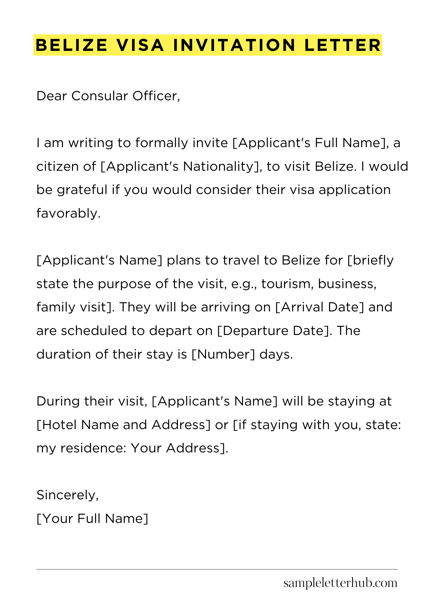 Belize Visa Invitation Letter