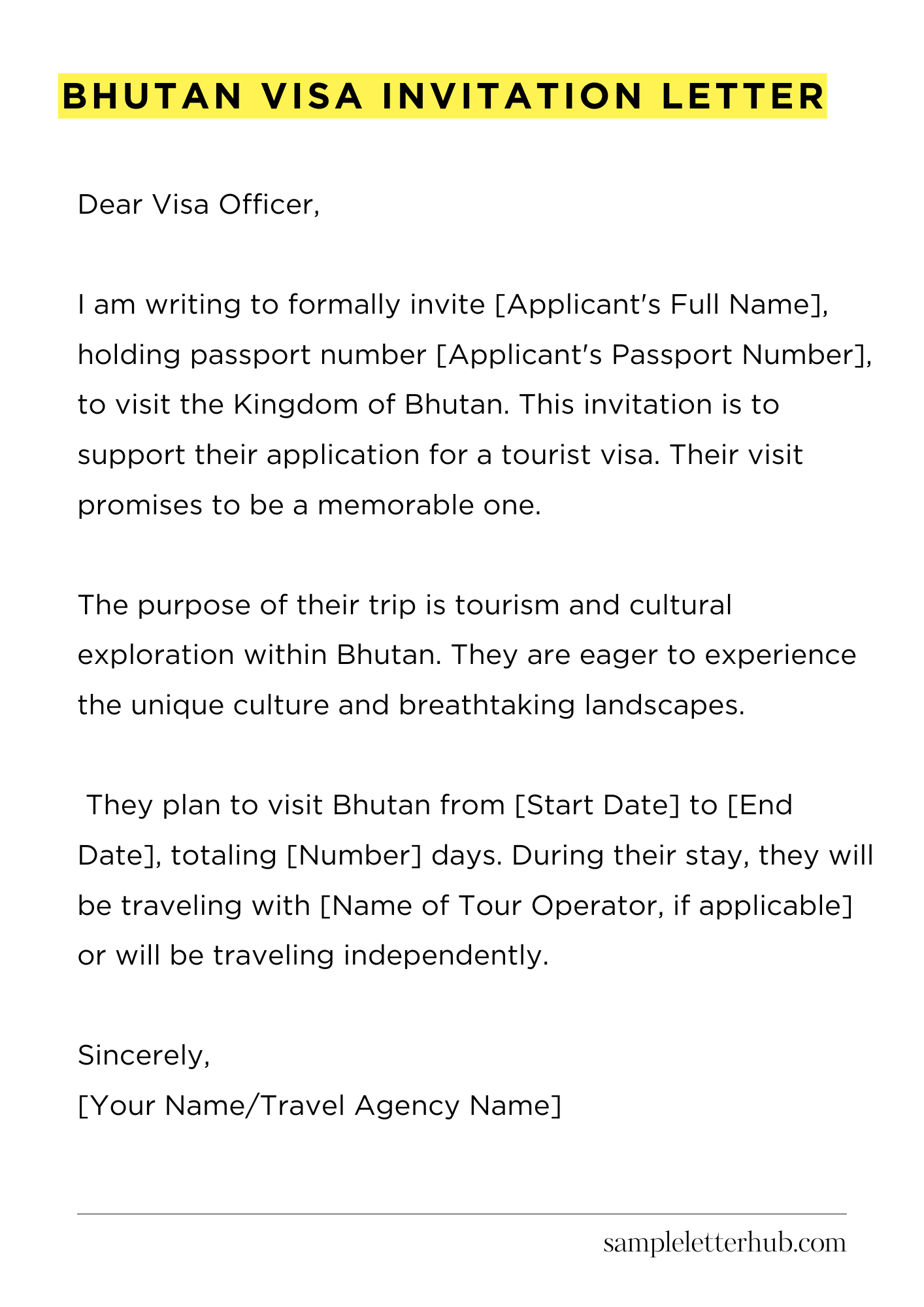 Bhutan Visa Invitation Letter