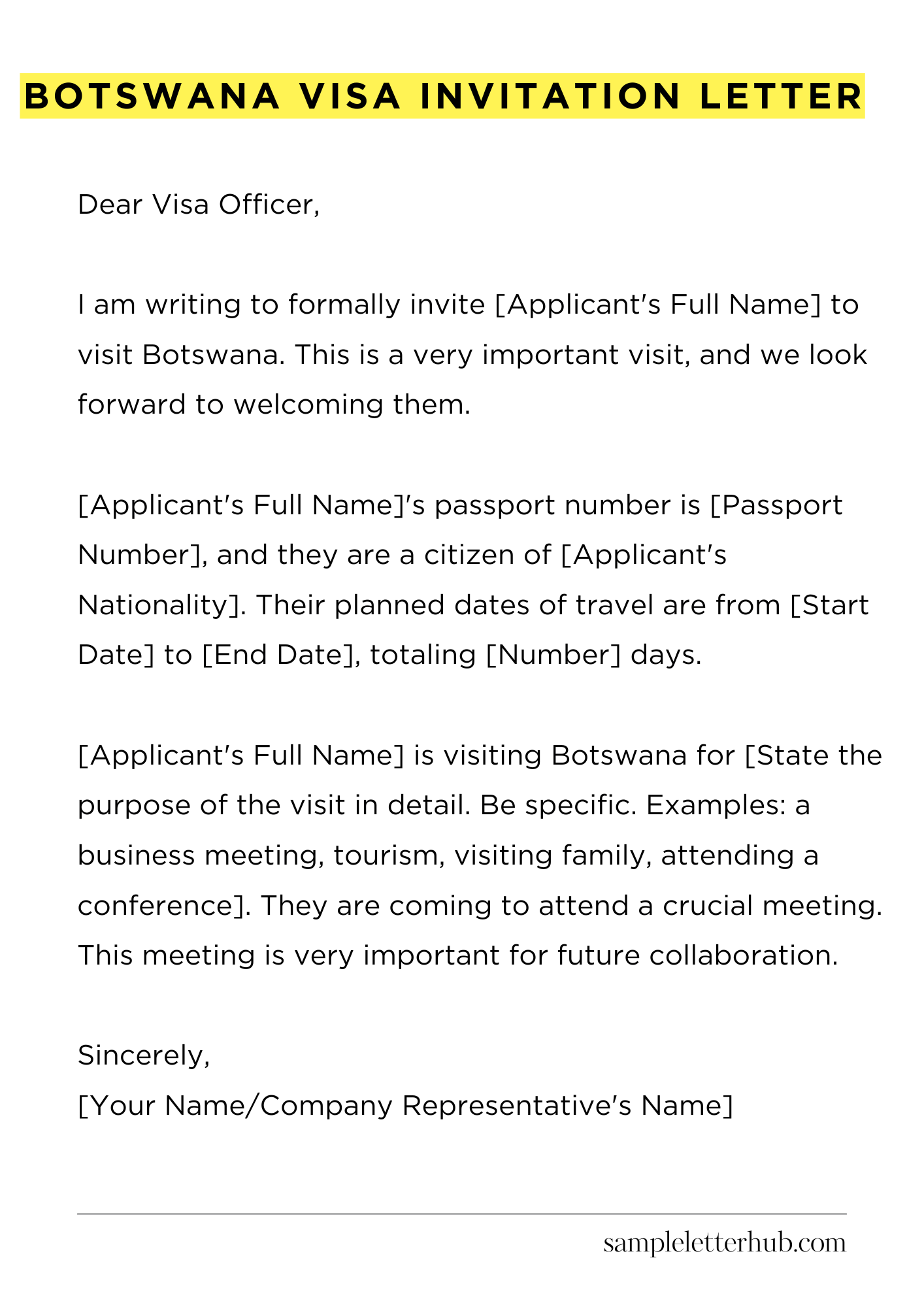 Botswana Visa Invitation Letter