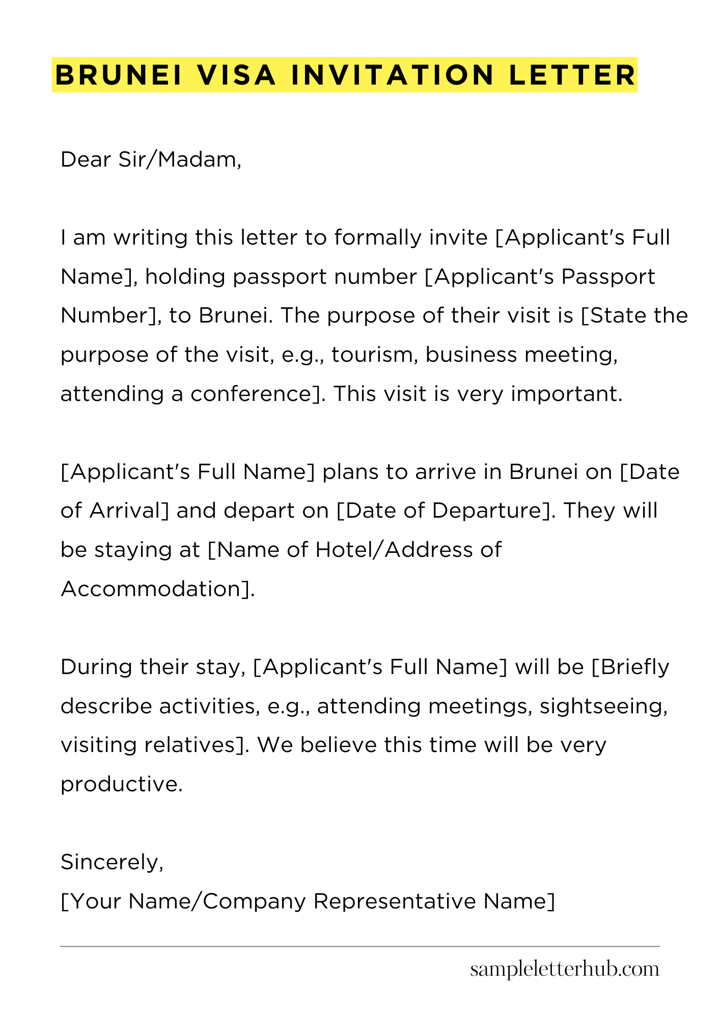 Brunei Visa Invitation Letter