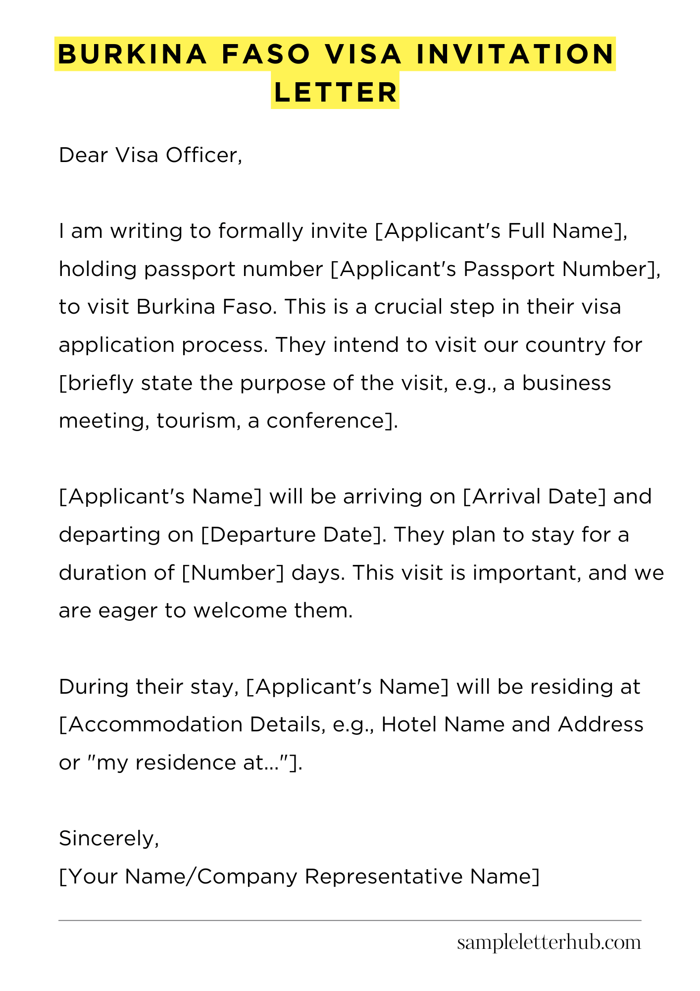 Burkina Faso Visa Invitation Letter