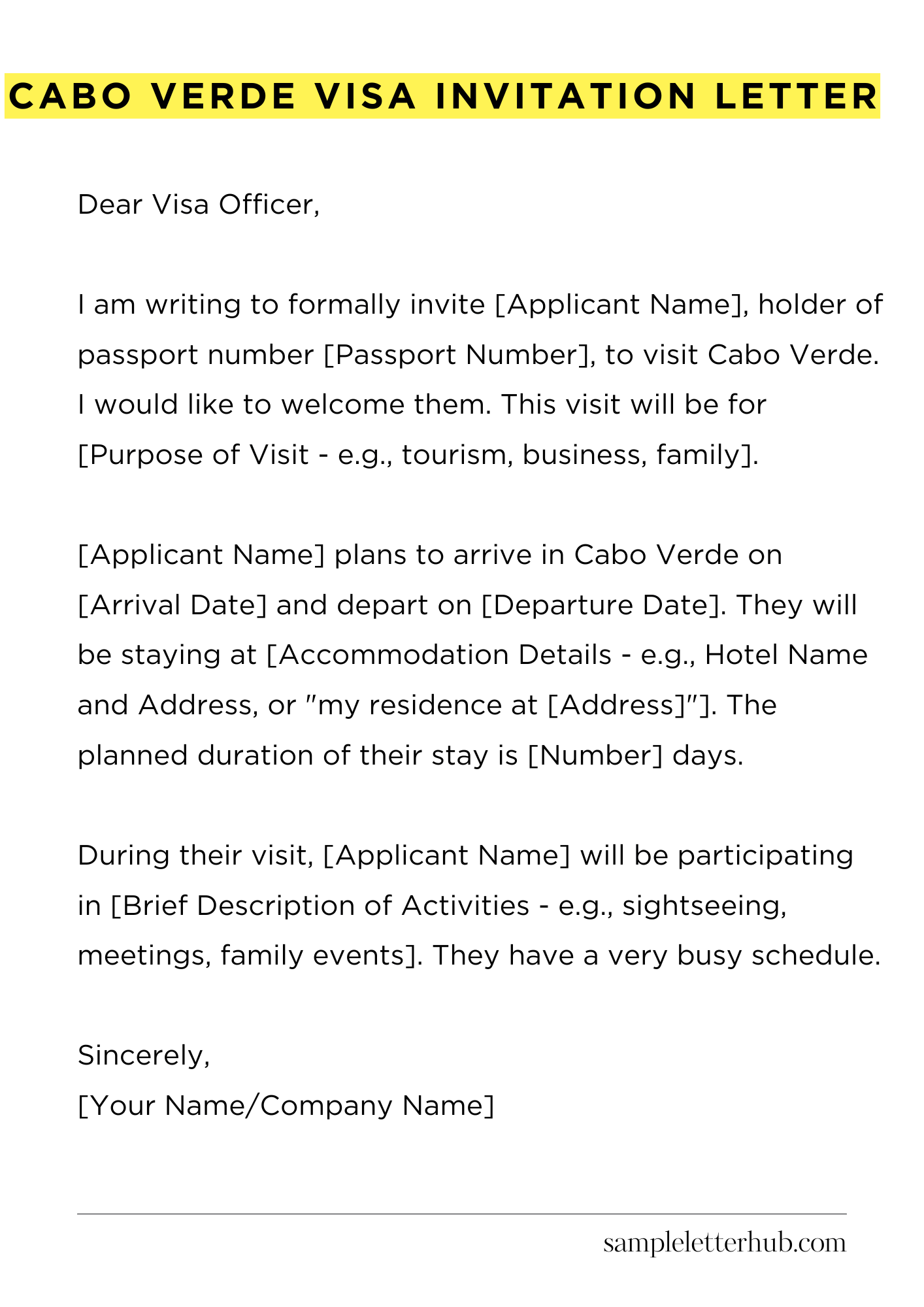 Cabo Verde Visa Invitation Letter