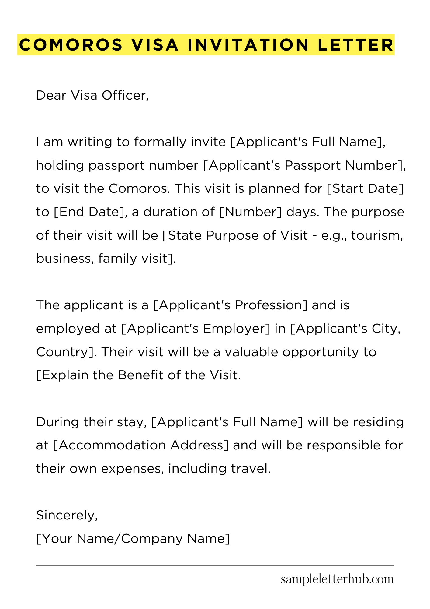 Comoros Visa Invitation Letter