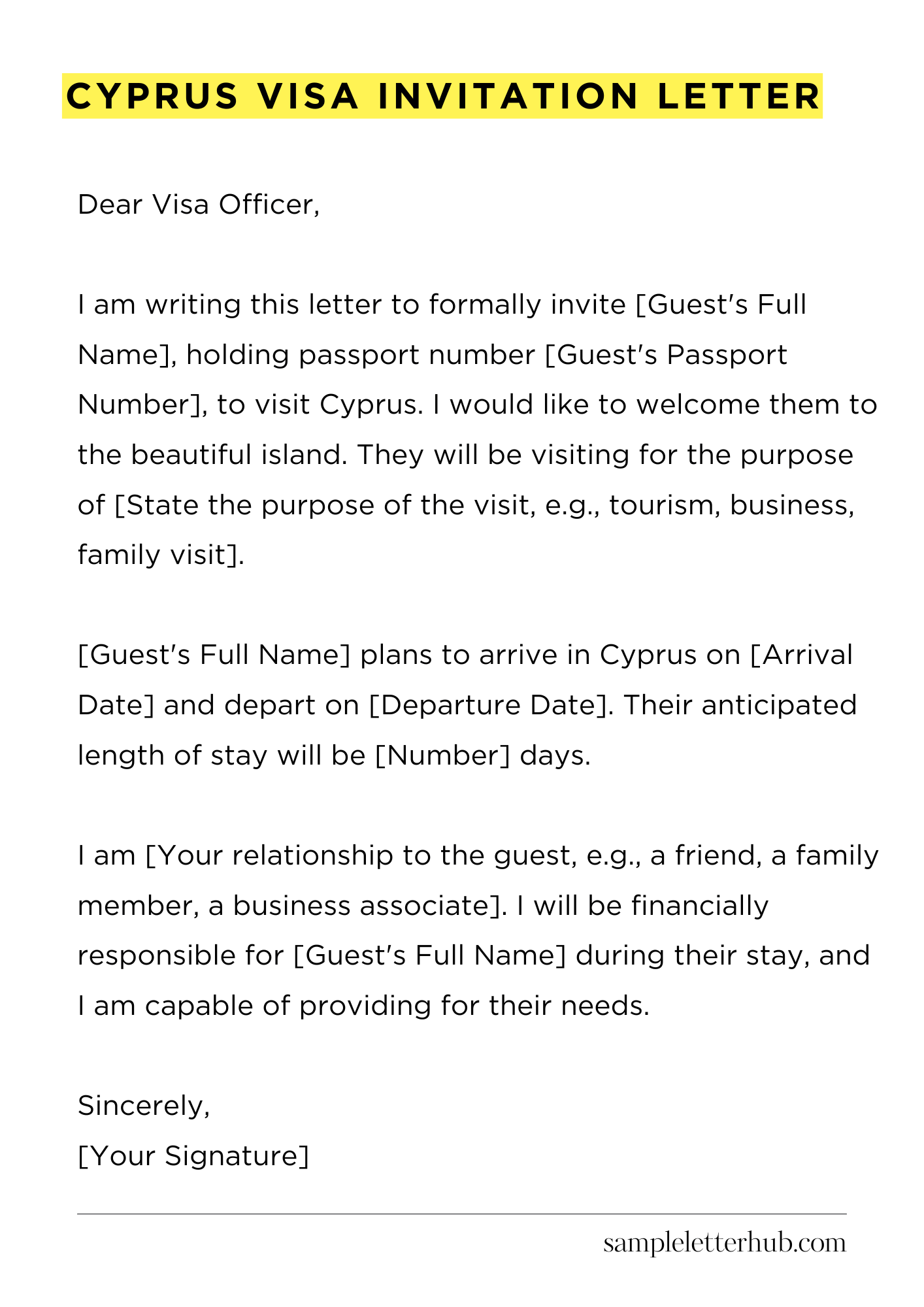 Cyprus Visa Invitation Letter