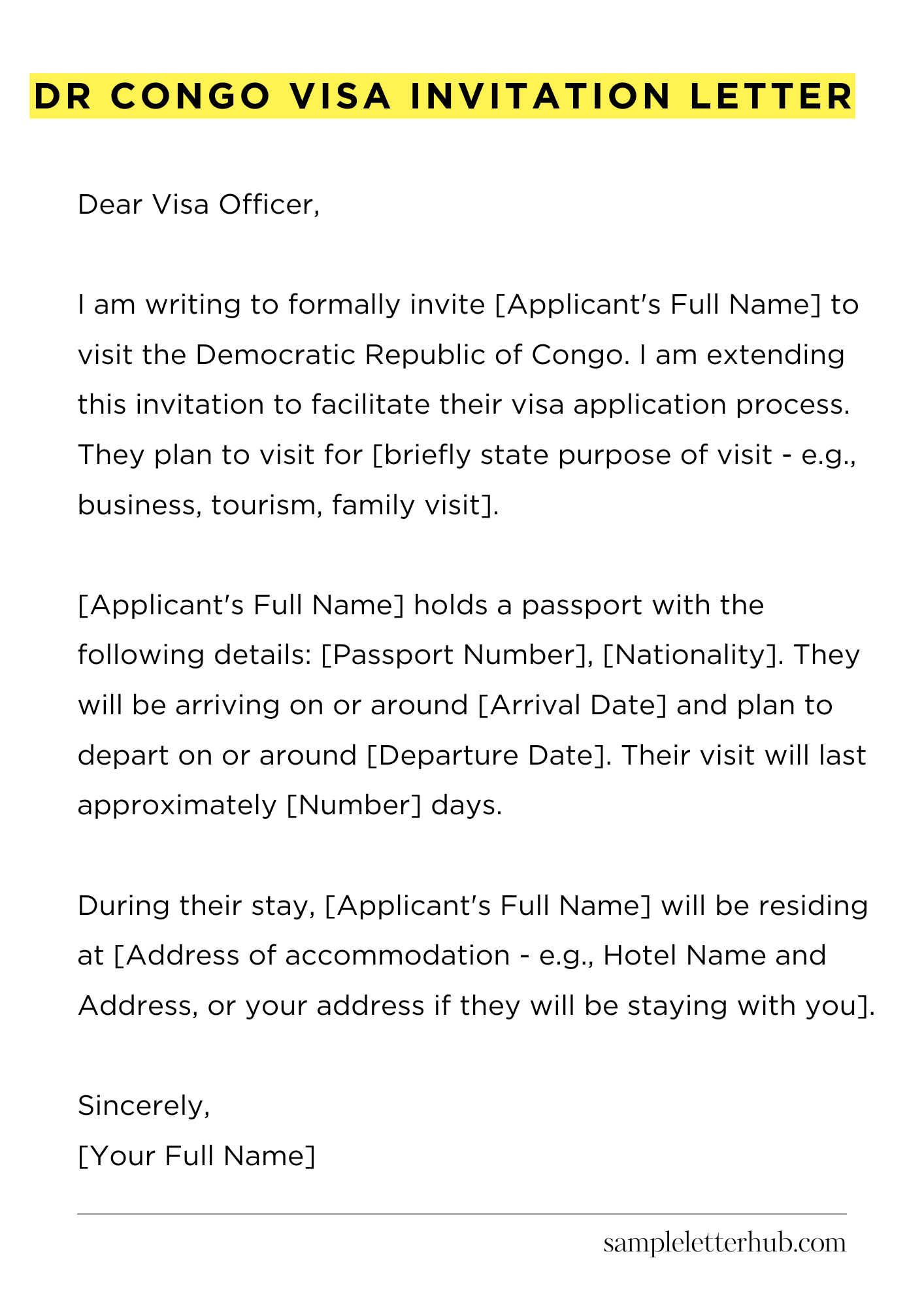 DR Congo Visa Invitation Letter