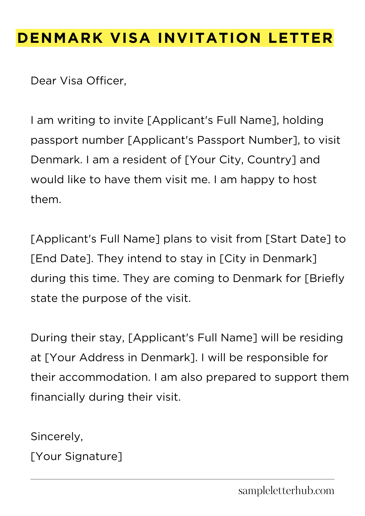 Denmark Visa Invitation Letter