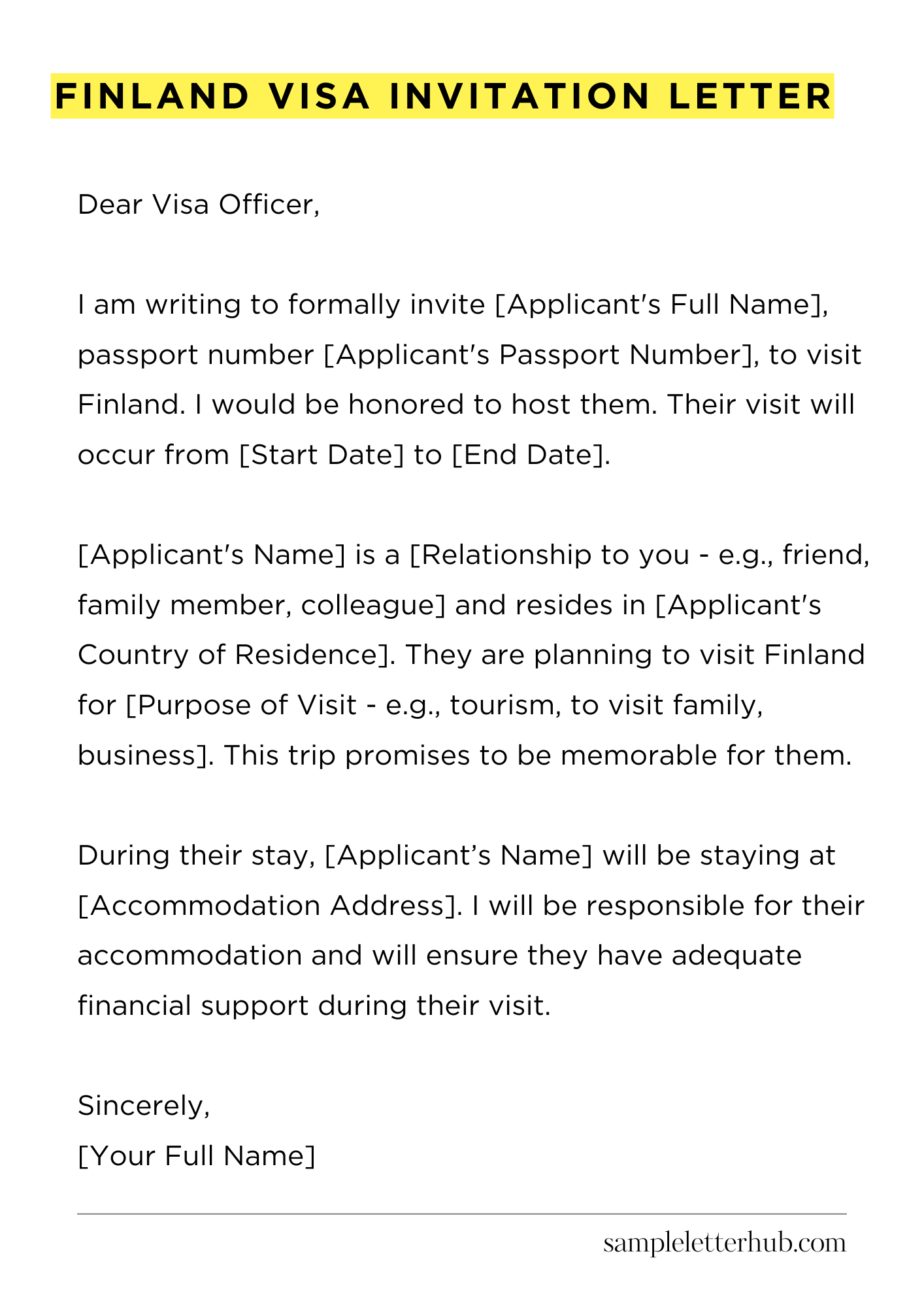 Finland Visa Invitation Letter