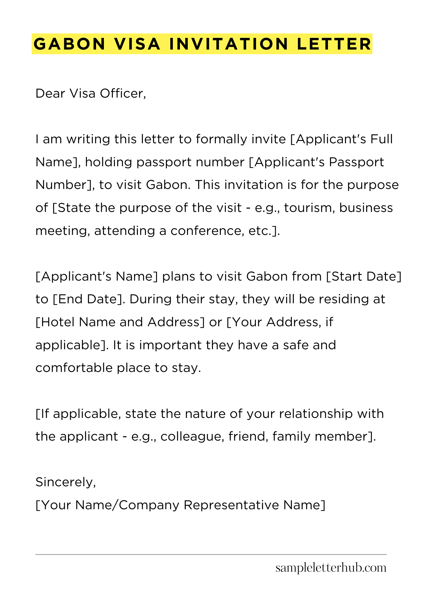Gabon Visa Invitation Letter